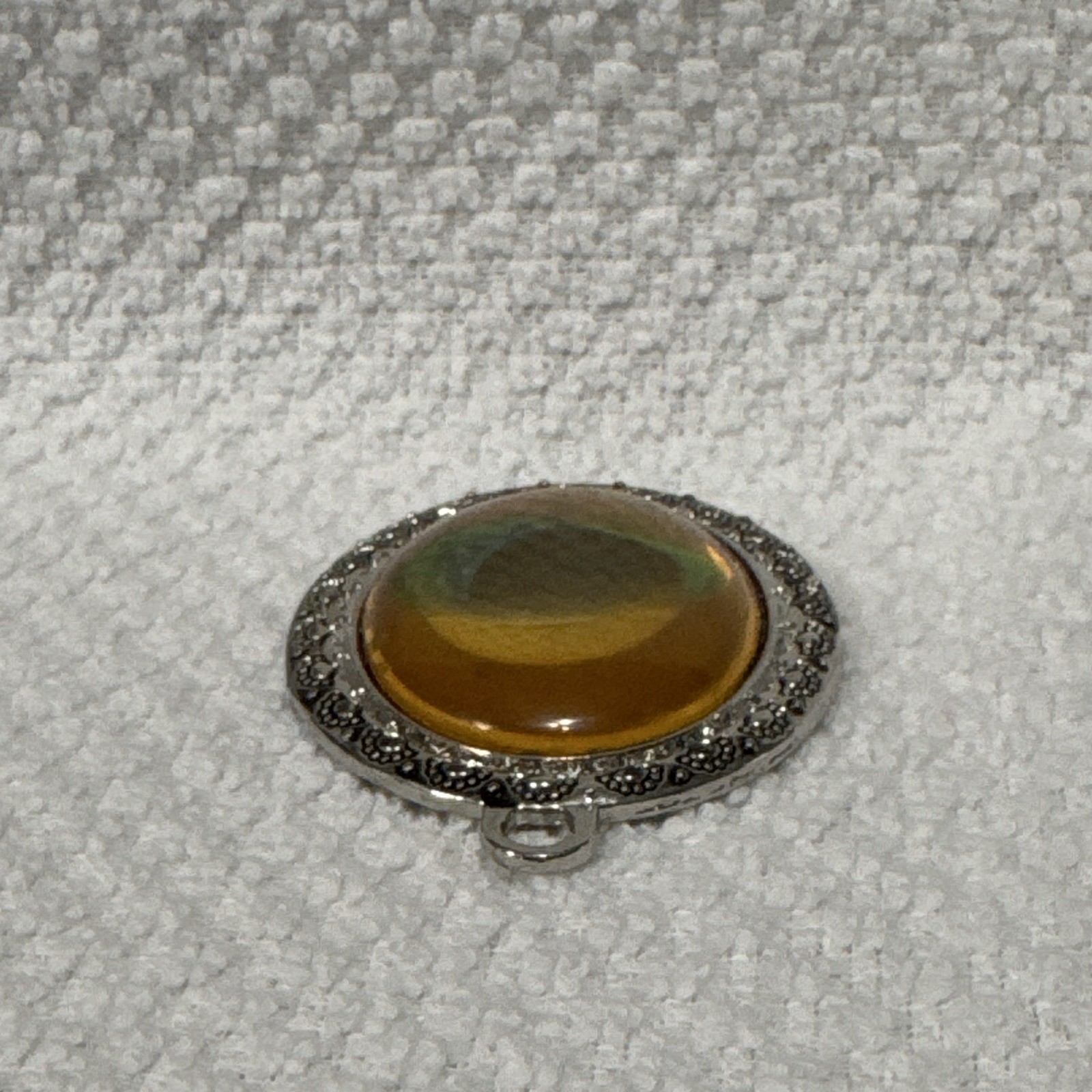 Oval Charm Pendant Bezel-Set Glass Cabochon Green/Amber Silver-Tone