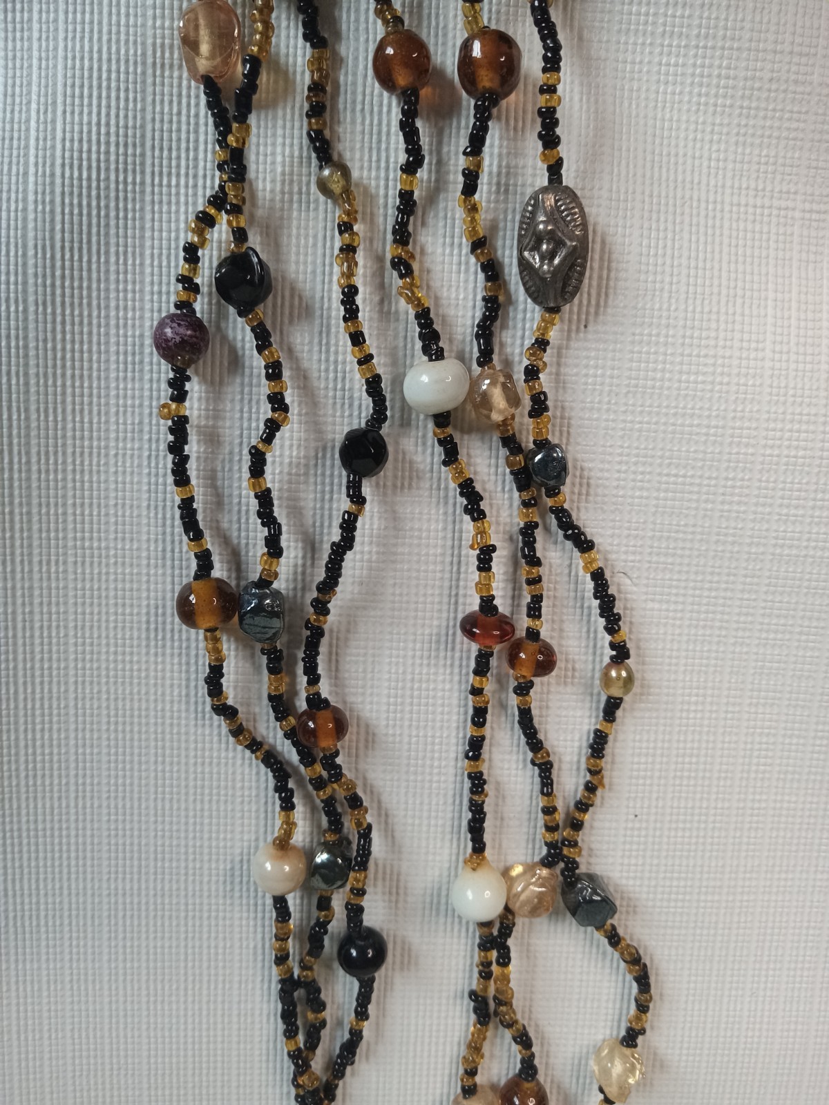 Black and Brown Multicolor Seed Beaded Triple Strand Layered Bohemian Necklace