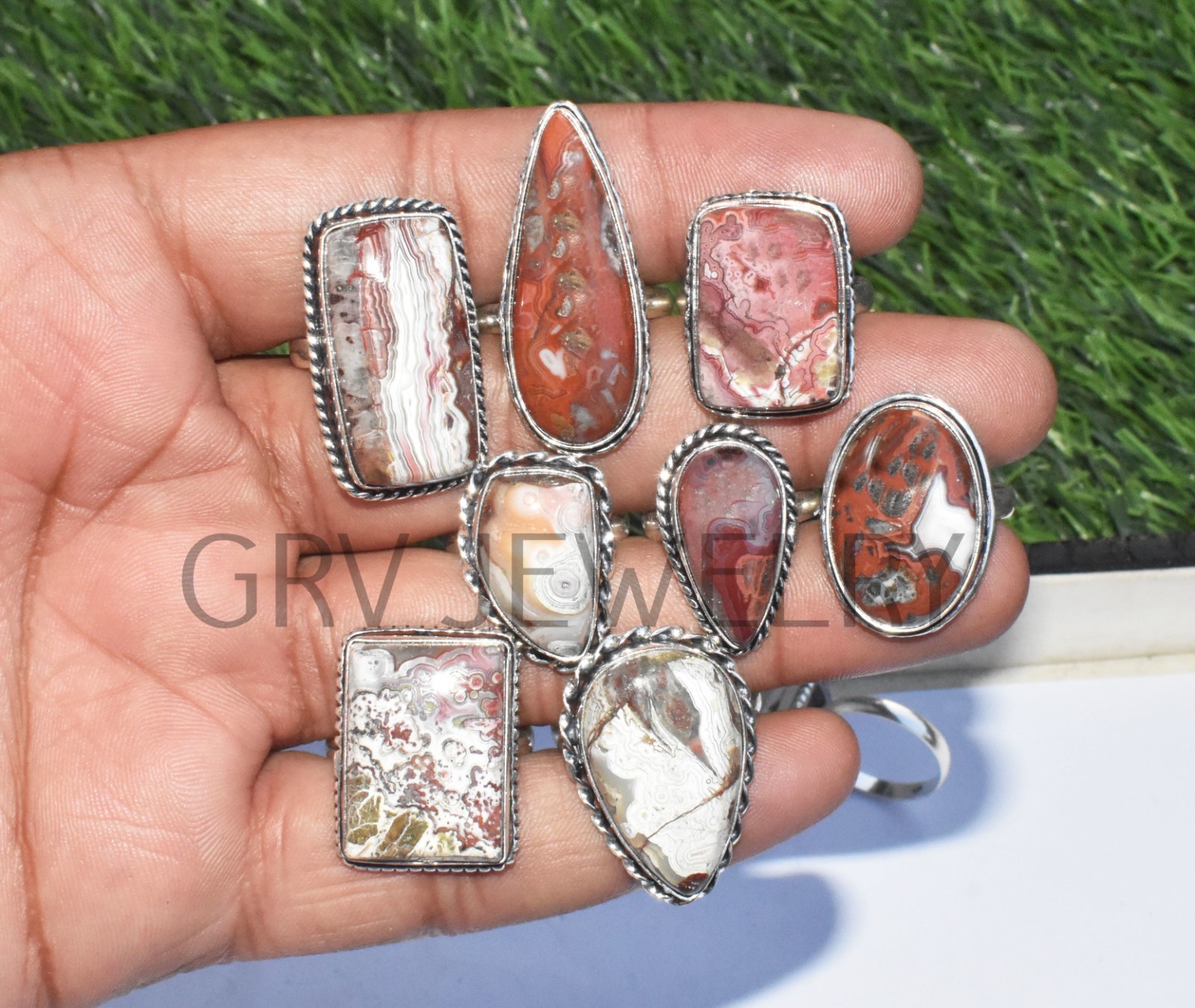 1-500 Pcs Crazy Lace Agate In Wholesale Rings Lot Bulk: Silver Plated Whr-79