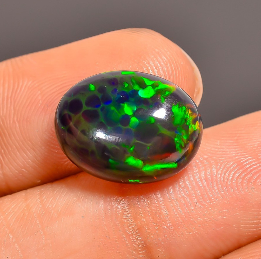 Natural Black Ethiopian Opal Oval Shape Cabochon Loose Gemstone 4.5 Ct 14X11X5mm