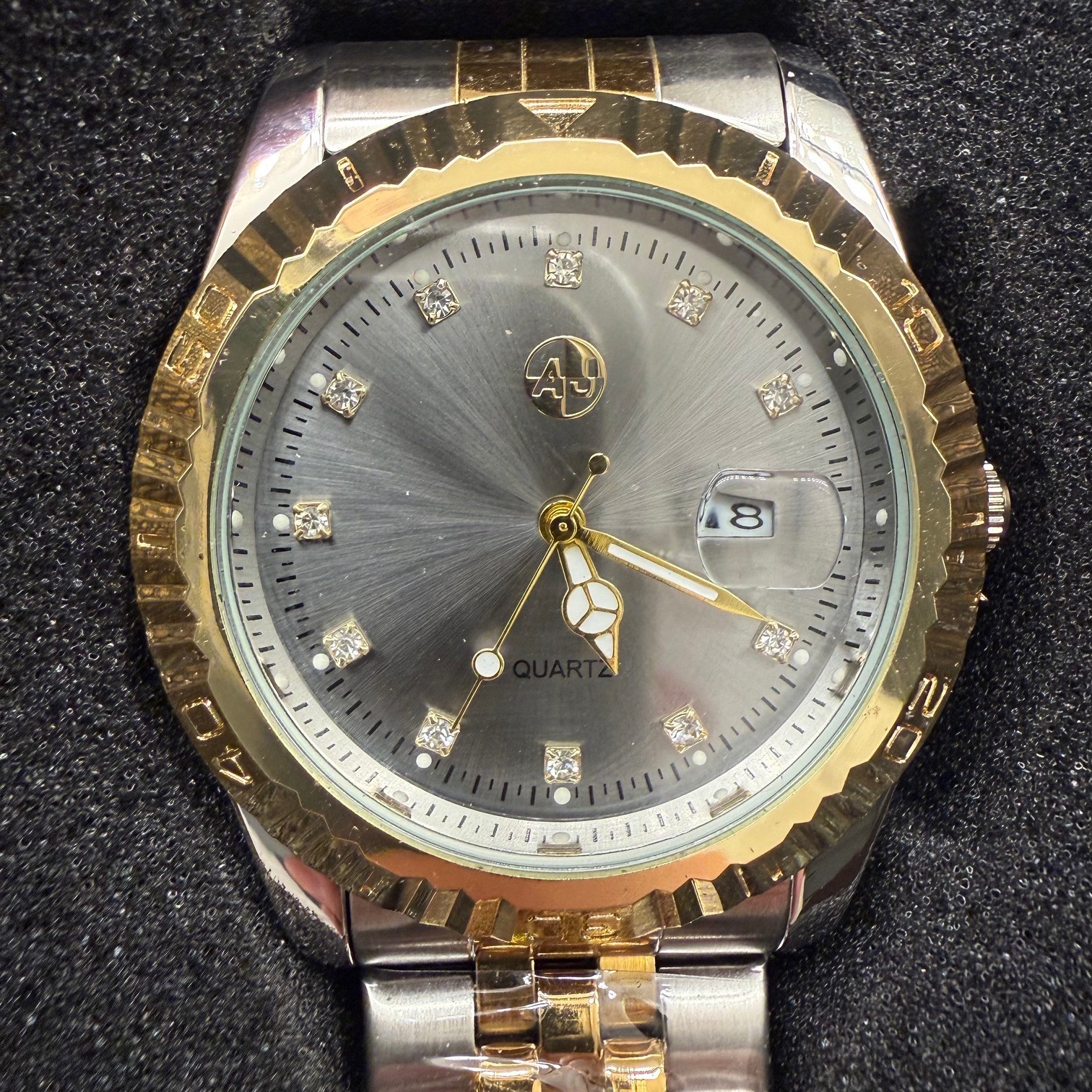 AJ Quality Watches USA Men Oyster PD 41mm Gray Gold Silver Tone Quartz Watch NIB