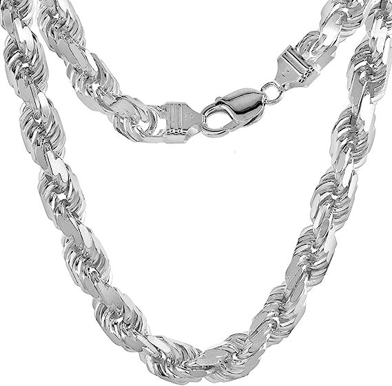 8mm Sterling Silver D/C Rope Chain Necklaces Bracelets Handmade Italy 8 to 30 in