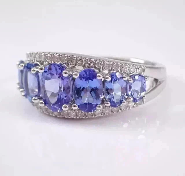 2.50Ct Oval Cut Lab Created Tanzanite Wedding Band Ring 14K White Gold Plated