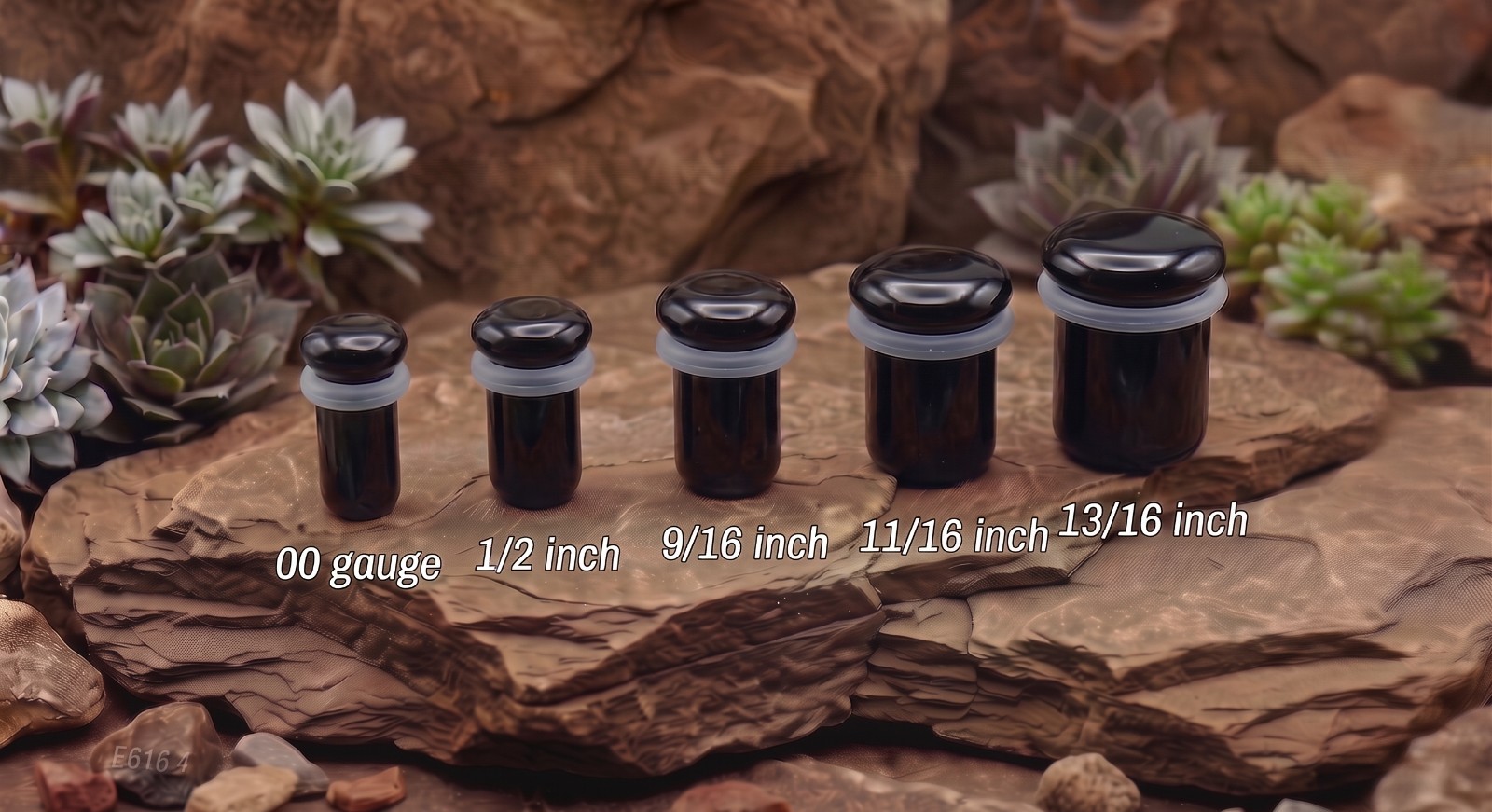 Pair of Single Flare Black Obsidian Stone Plugs gauges organic 8ga – 1 Inch E616