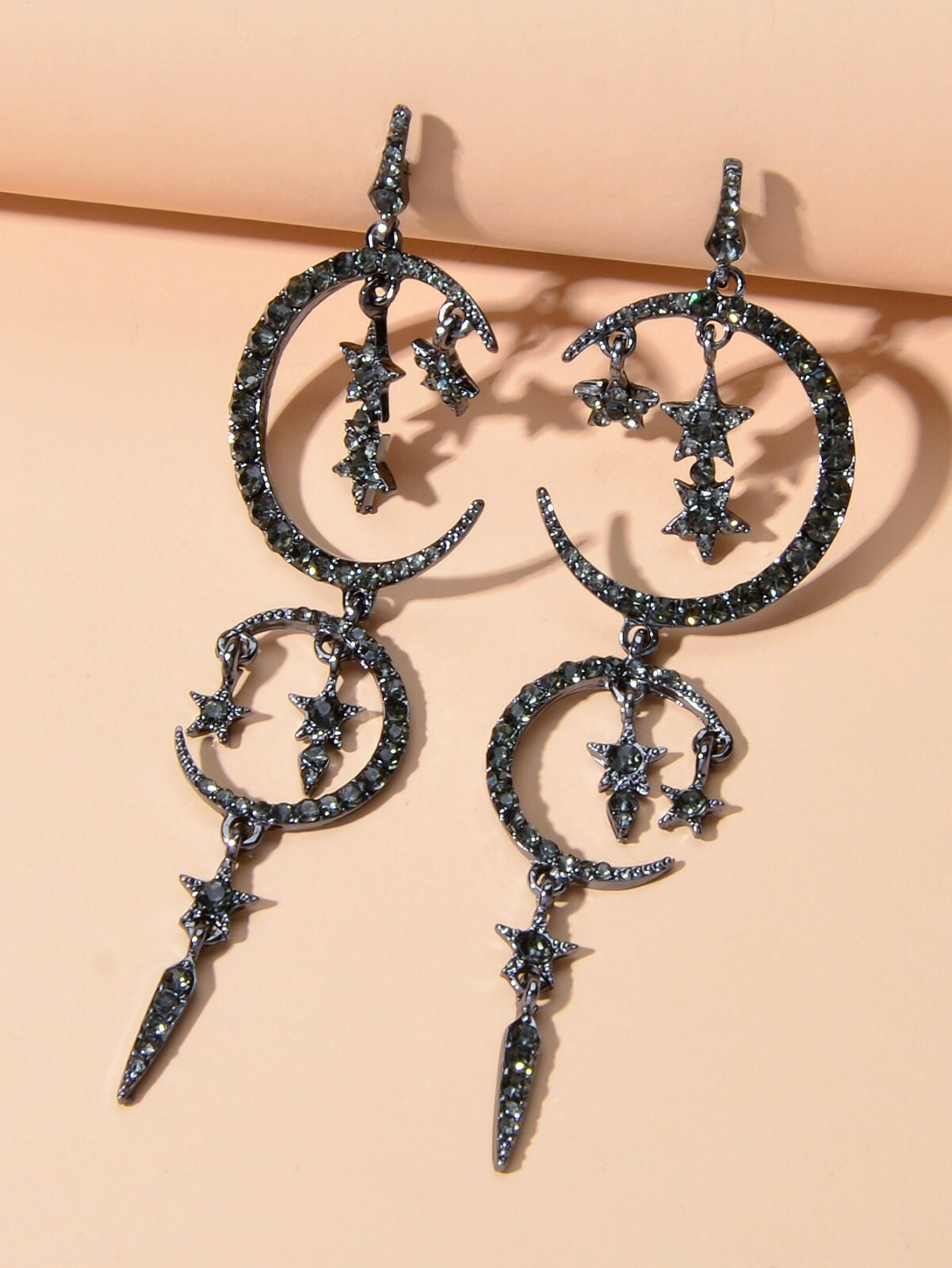 Starry Night Sky Dangle Earrings with Crescent Moon Celestial Jewelry Party Gift