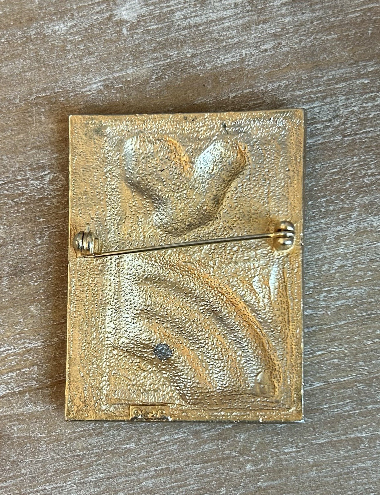 AJC Art Deco Gold Tone Rectangular Brooch Red Black Enamel Accents
