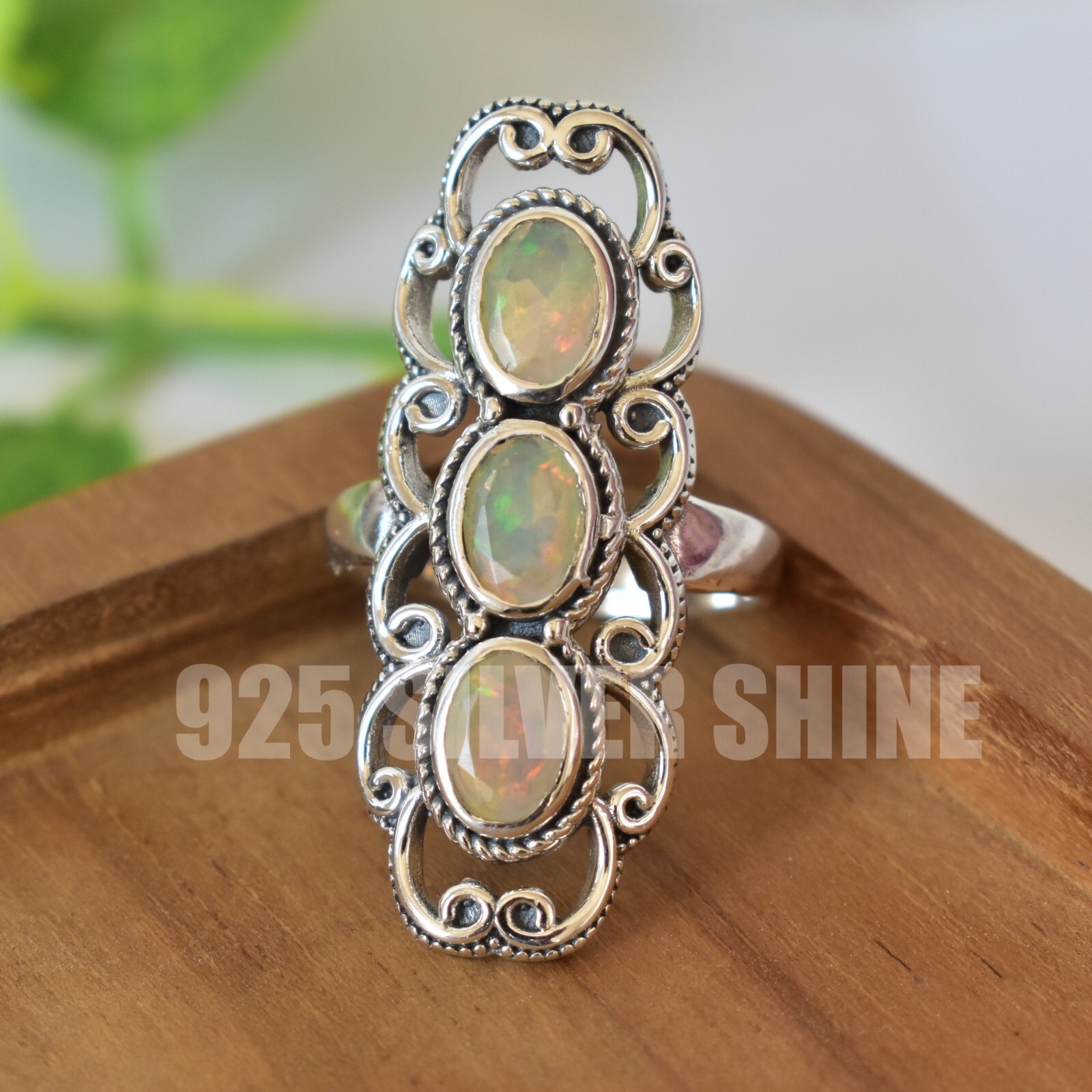 ETHIOPIAN OPAL NATURAL GEMSTONE 925 SOLID STERLING SILVER HANDMADE JEWELRY RING