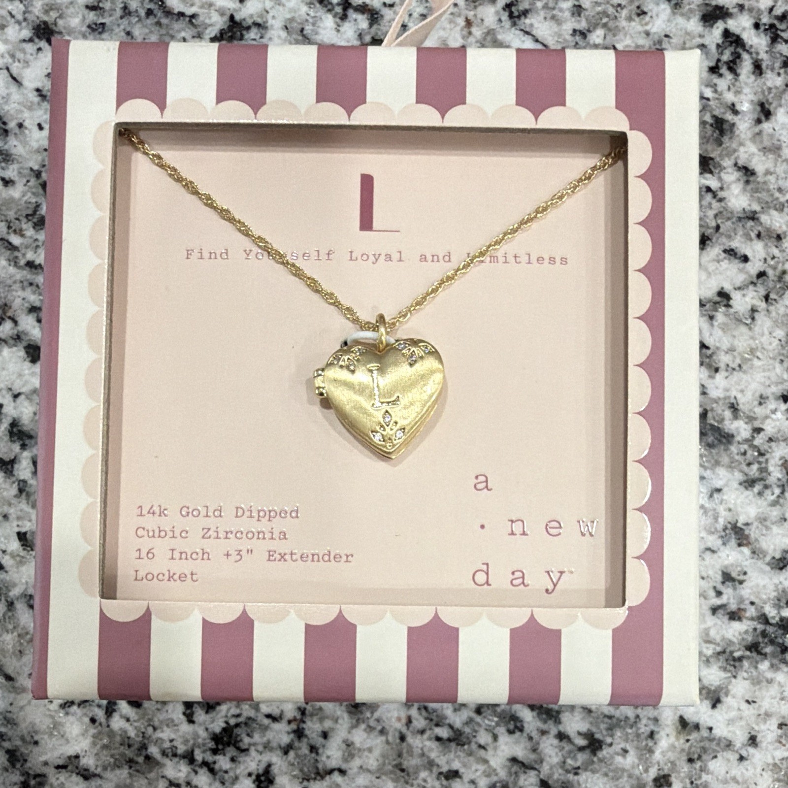 A New Day Gold Plated CZ Heart Photo Locket Necklace 16in + 3in Extender