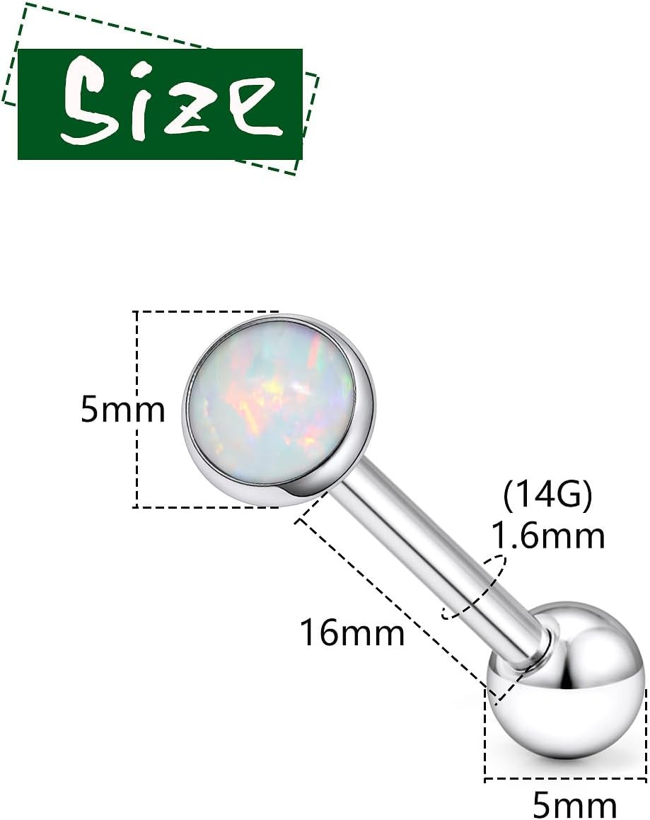 F136 Titanium Flat Buttom Multicolor Bezel Opal Tongue Rings Piercing Jewelry fo