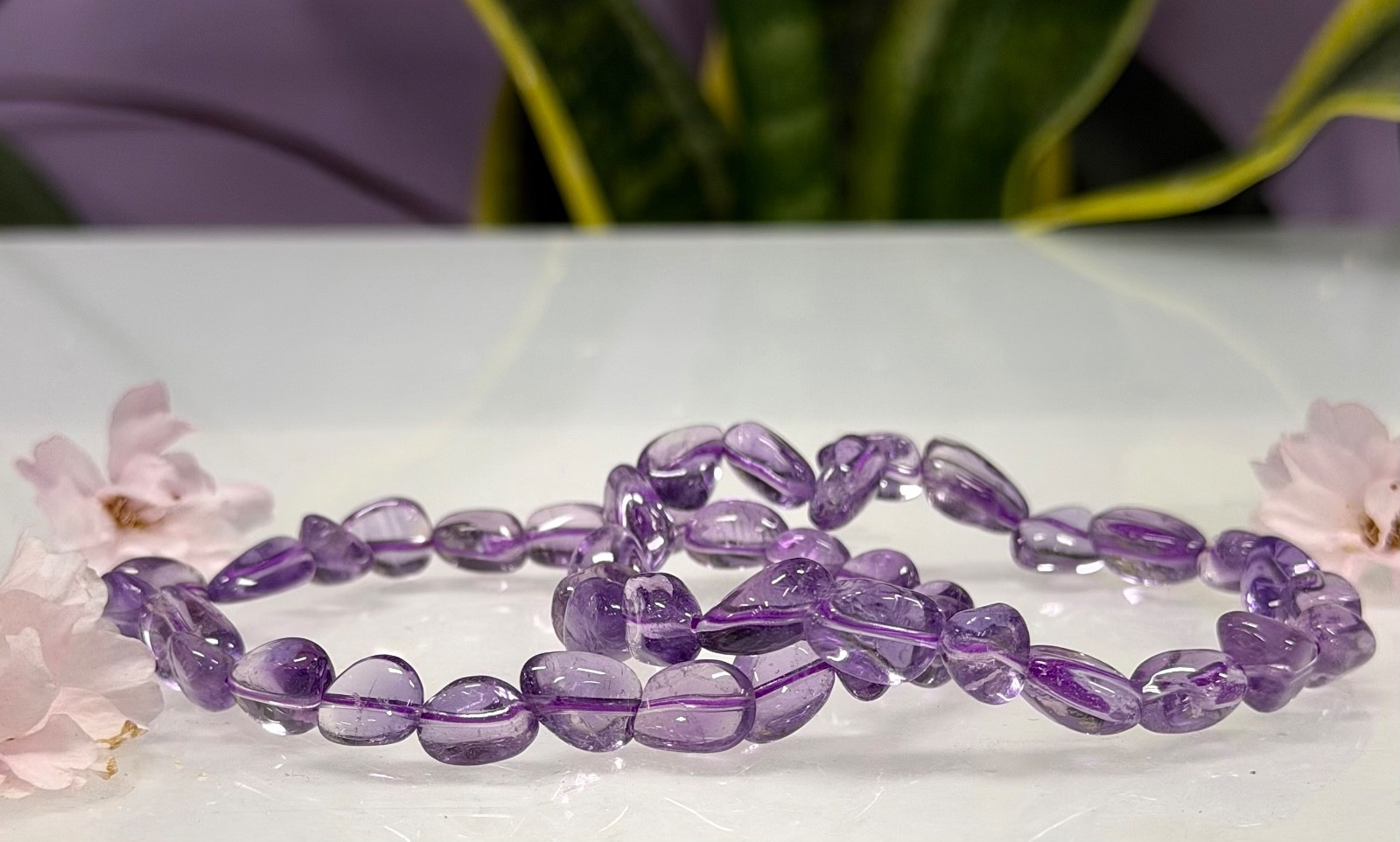 Wholesale 6 Pcs ~7mm Amethyst Natural Crystal Tumble Stretch Bracelet 7.5”