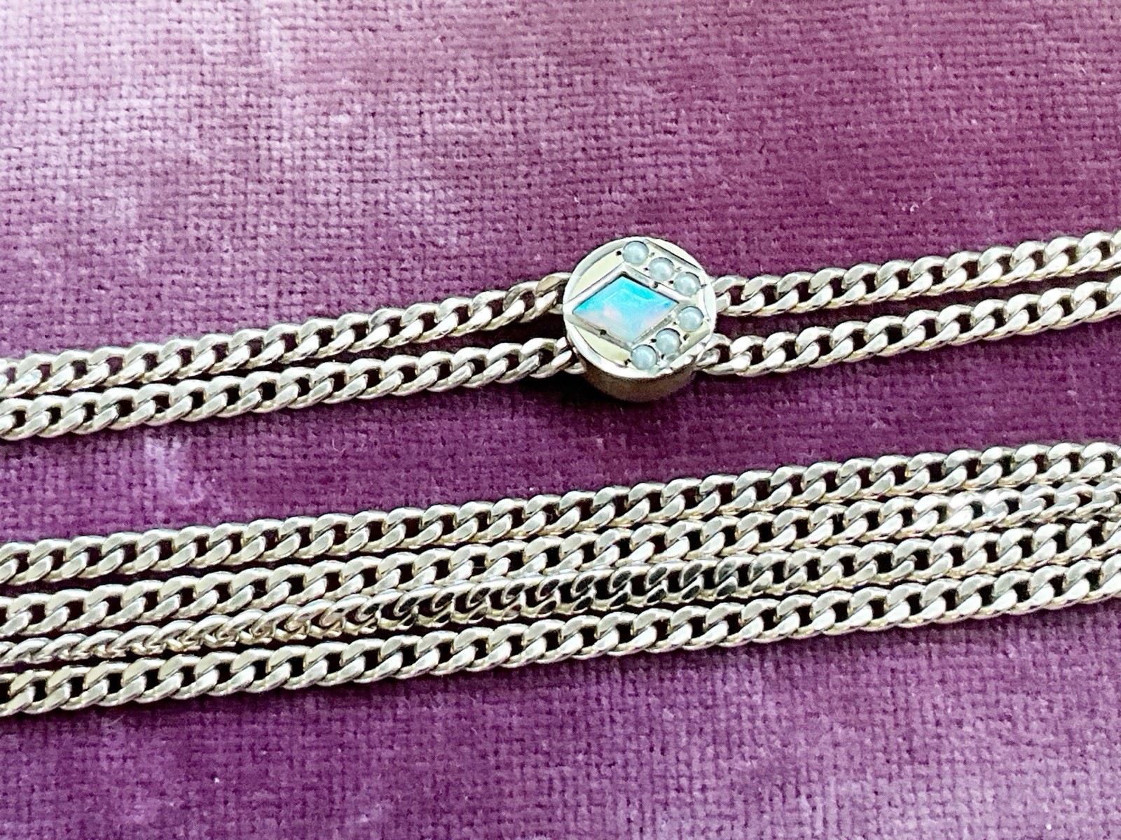 Antique Gold Filled Slide & Chain for Watch, Locket, Pendant with Opal & Pearls