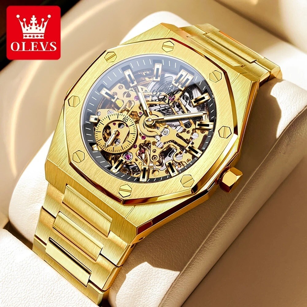 Automatic Mechanical Waterproof Luxury OLEVS Watch Men Skeleton Men’s Strap