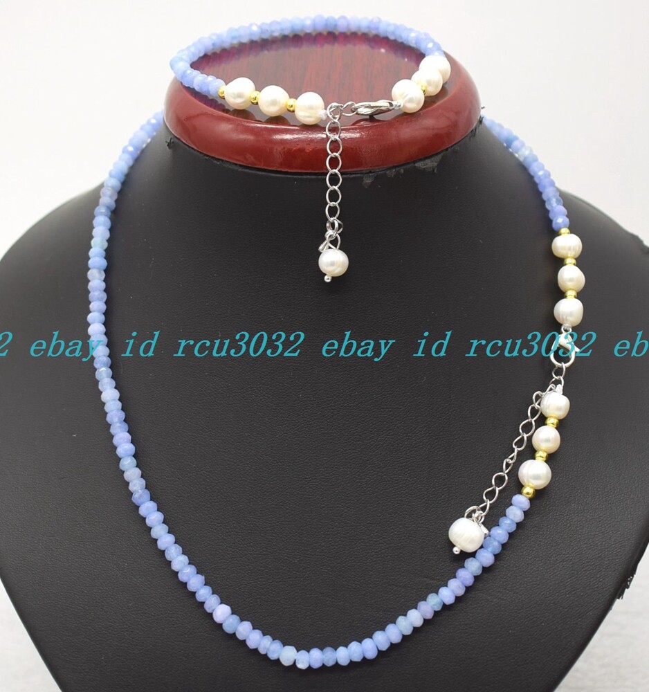 Faceted 2x4mm Multicolor Roundelle Gems & White Pearl Necklace Bracelet Set