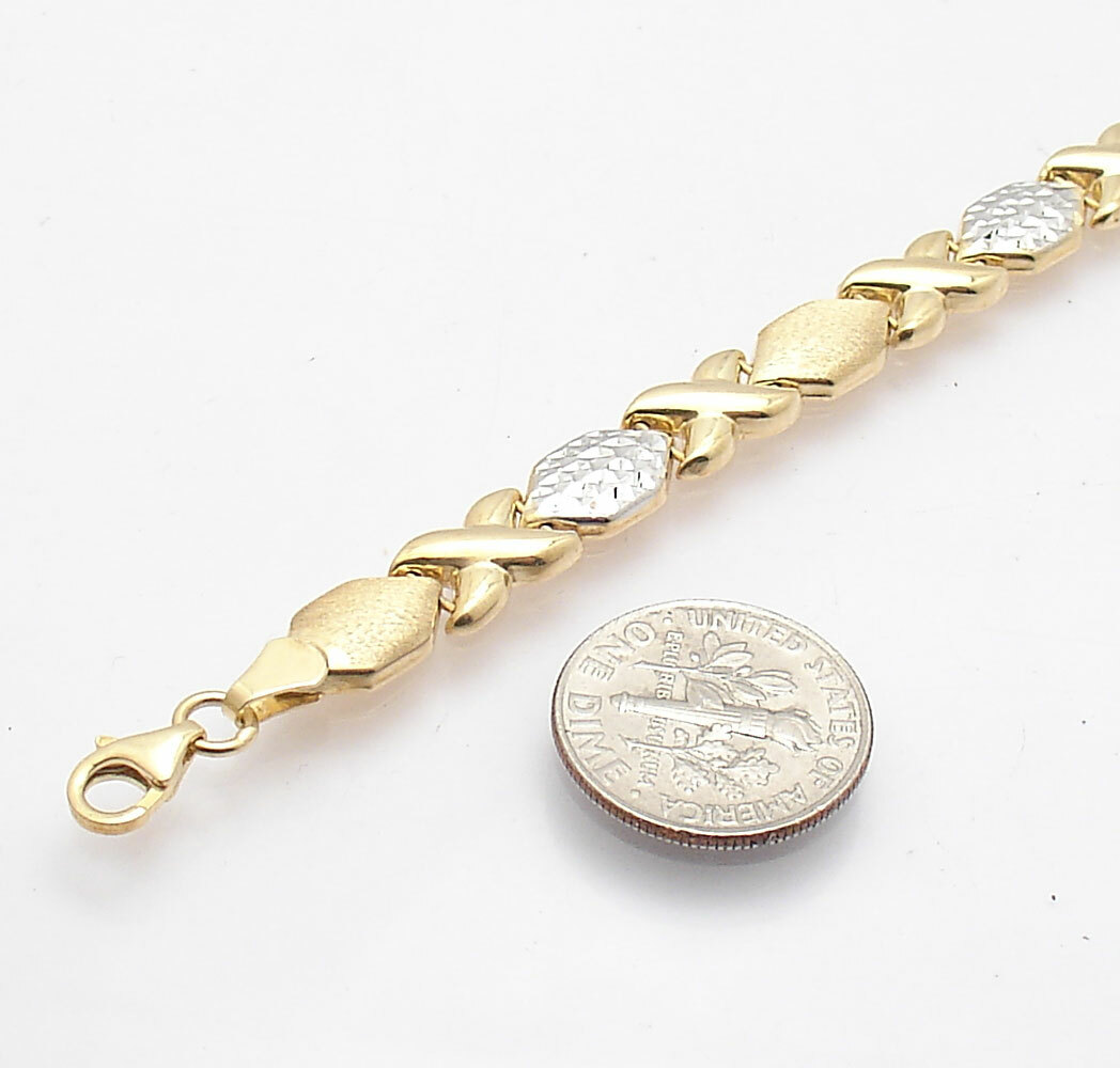 7″ Hugs & Kisses XOXO Bracelet 10K Yellow White Two-Tone Gold Plated 925 Silver