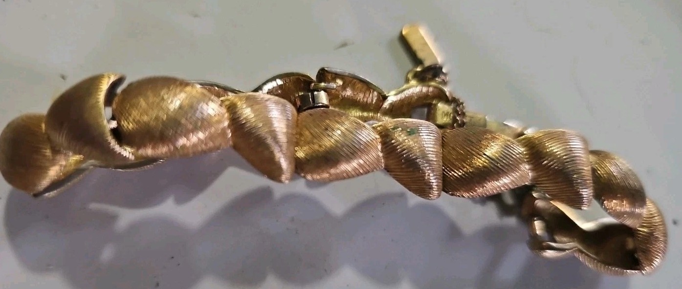 Vintage Monet Gold Tone Link Bracelet With Safety Chain Chunky Textured