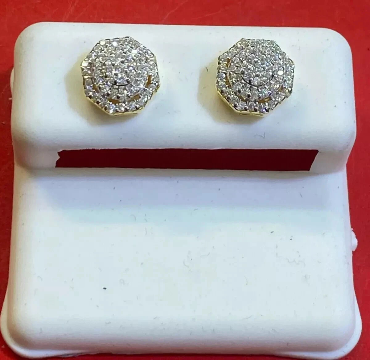 1Ct Round Cut Real Moissanite Men’s Cluster Stud Earrings Yellow Gold Plated