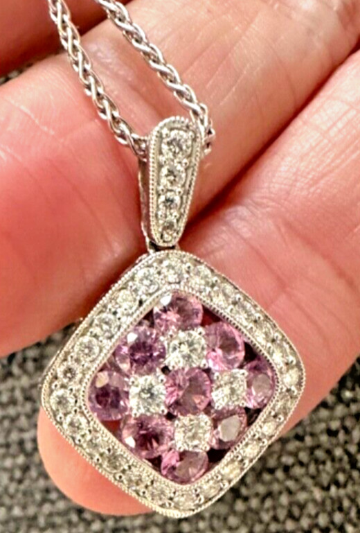 Designer GREGG RUTH 18K Gold Pink Sapphire Diamond Necklace Pendant 1.92ct ~$3K+