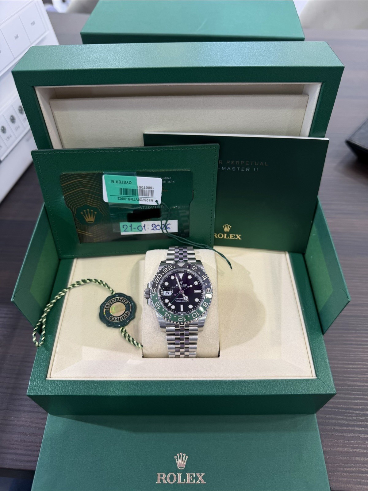 2026 Rolex GMT Master II Sprite 126720VTNR 40mm Green and Black Steel Box Papers