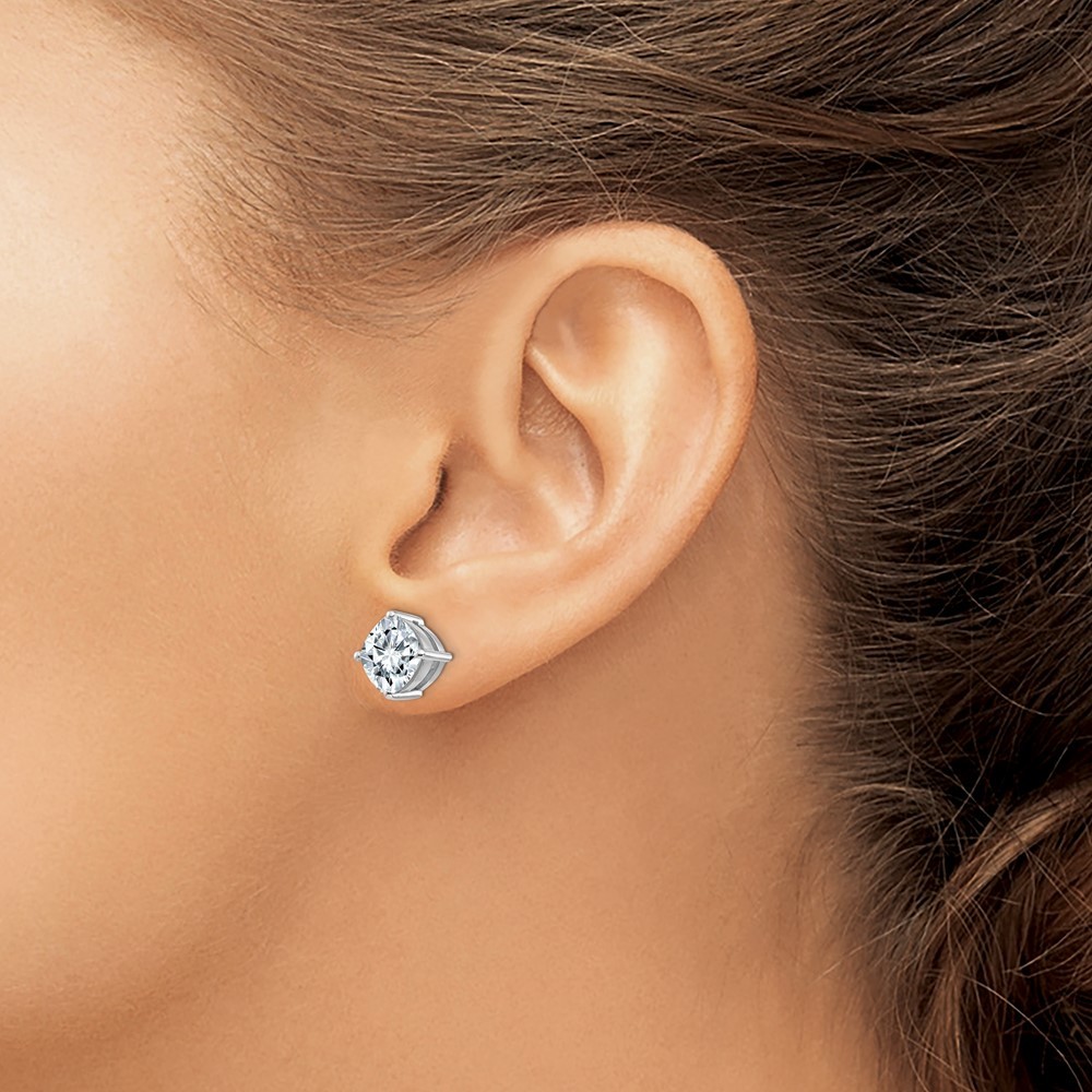 14k White Gold 4ct. 7.5mm Cushion Cut D E F Pure Light Moissanite Stud Earrings