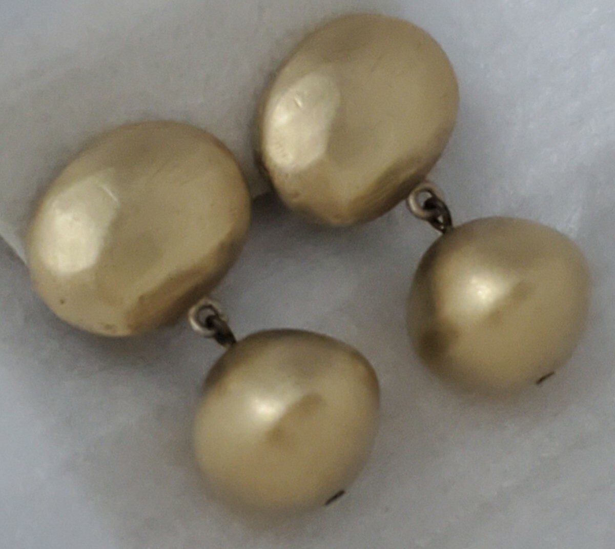 Vintage Donna Karan DKNY Signed Brush Matte Gold Tone Dangle Ball Clip Earrings