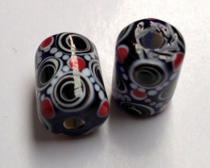 10pcs handmade Lampwork glass beads white circle red dot black cylinder 10*15mm