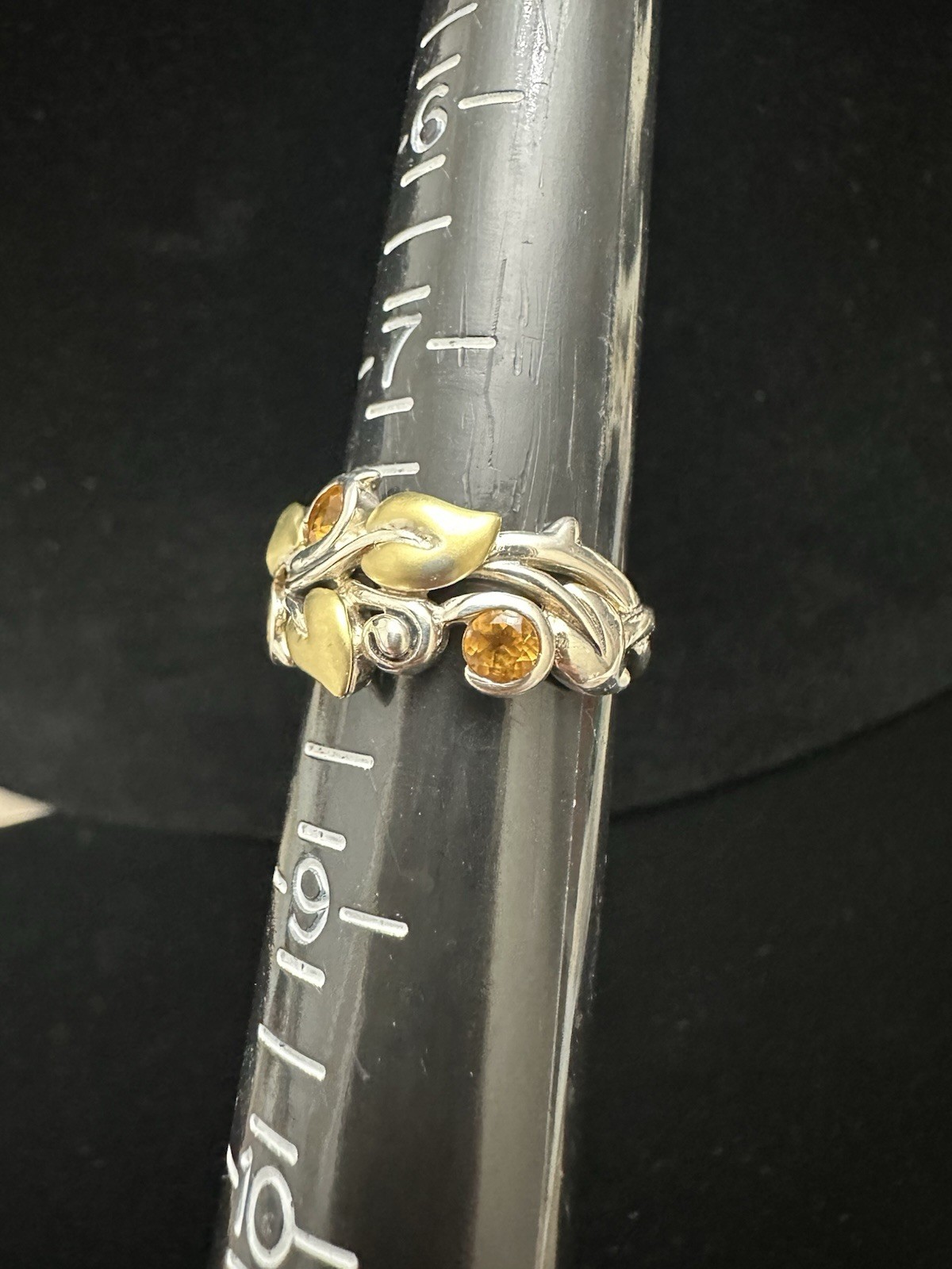 Barbara Bixby Sterling 925 & 18k Gold Leaves Citrine Gemstone Band Ring Size 8