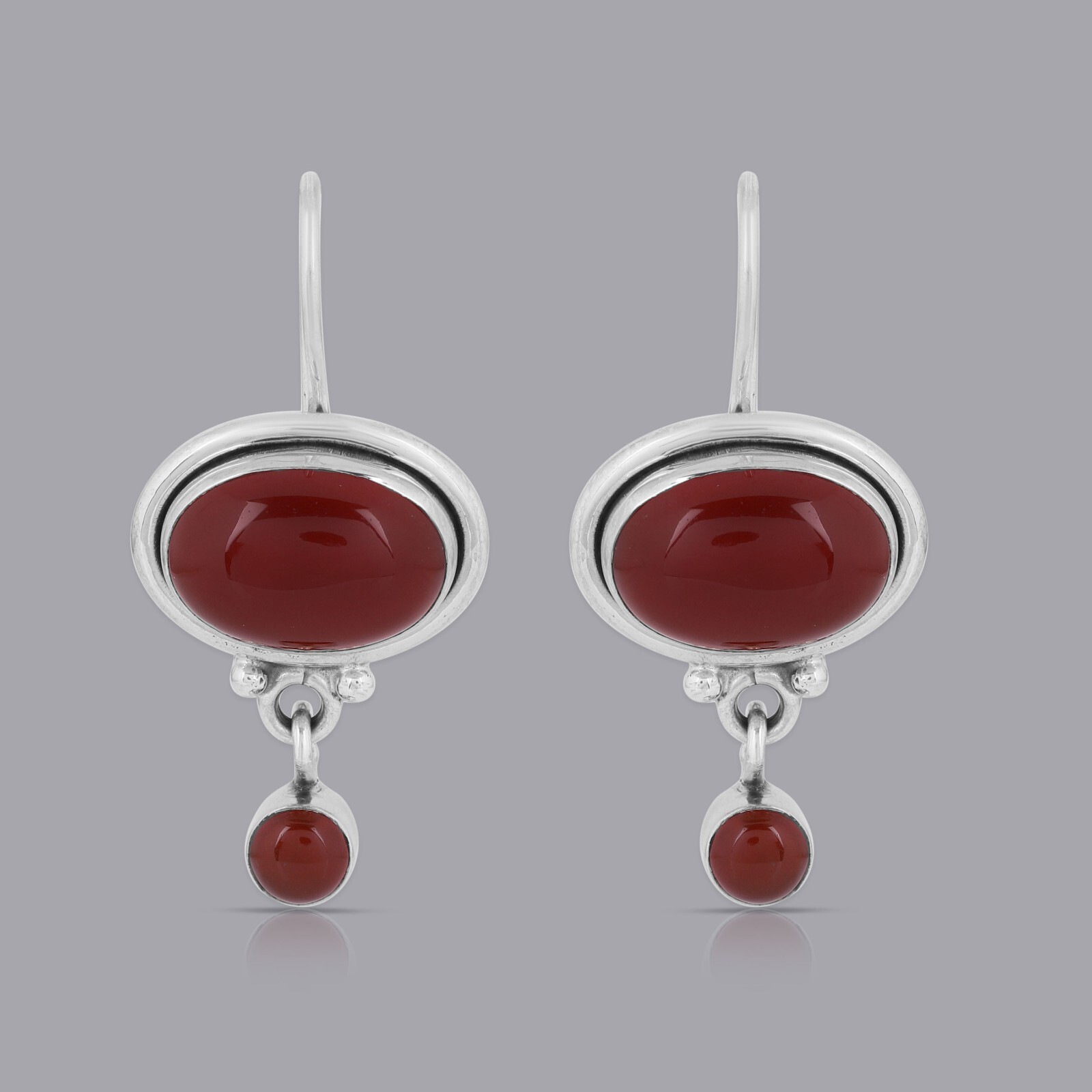 925 Sterling Silver Handmade Silver Earrings Natural Red Onyx Stone Earrings