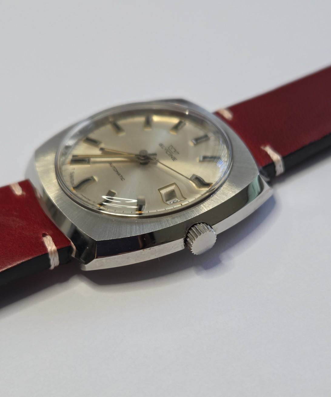 Glycine Automatic Date Watch Vintage Mens Beige Dial Perfect NOS 313/231 GOOD