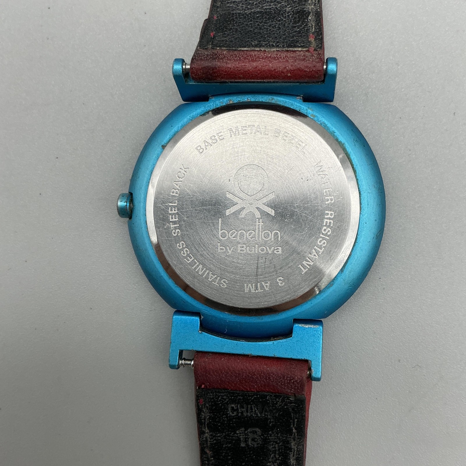 Vintage Benetton By Bulova Mens Watch 39mm Flags Dial Blue Case New Battery
