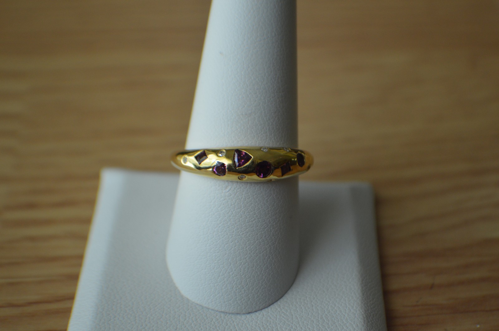0.65ct Ember Garnet /Lab Grown Diamond Ring 18k YG Plated over Fine Silver Sz9.5