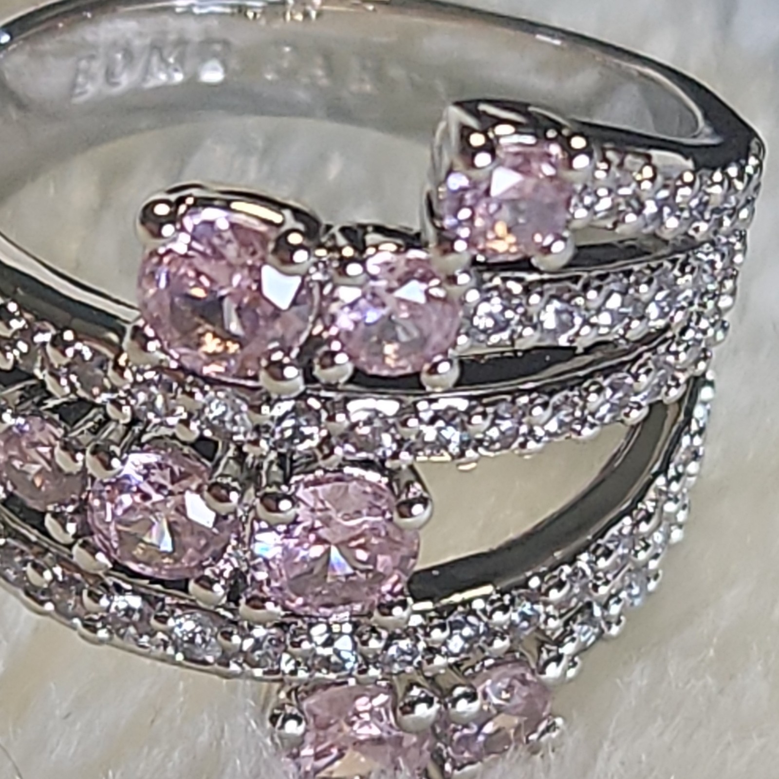 Ring Bomb Party “Pathways Of The Quiet” Rose Quartz CZ On Rhodium Sz 7 RG87219