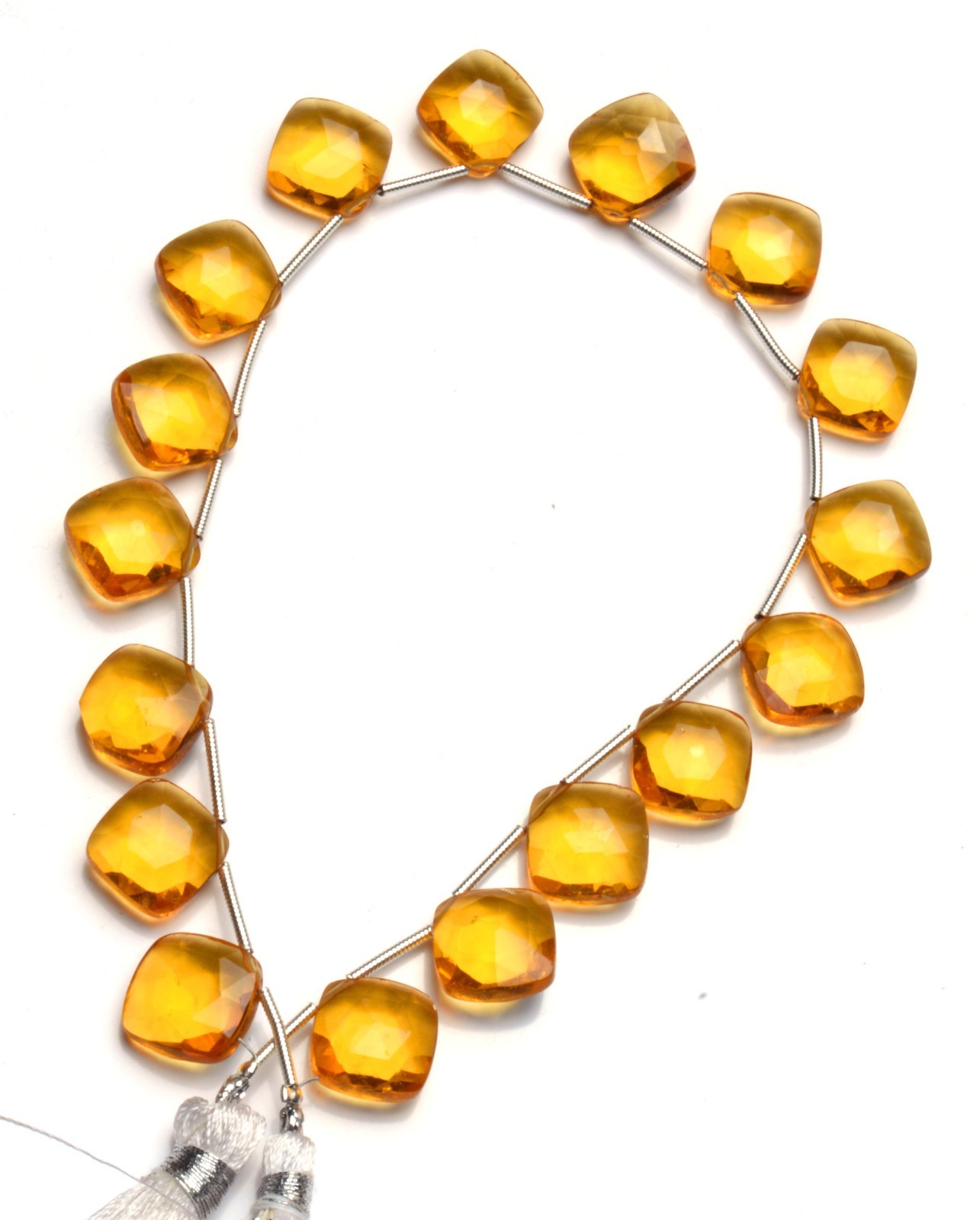 Citrine Gem Color Quartz 11MM Approx. Faceted Cushion Shape Beads 10″ Strand