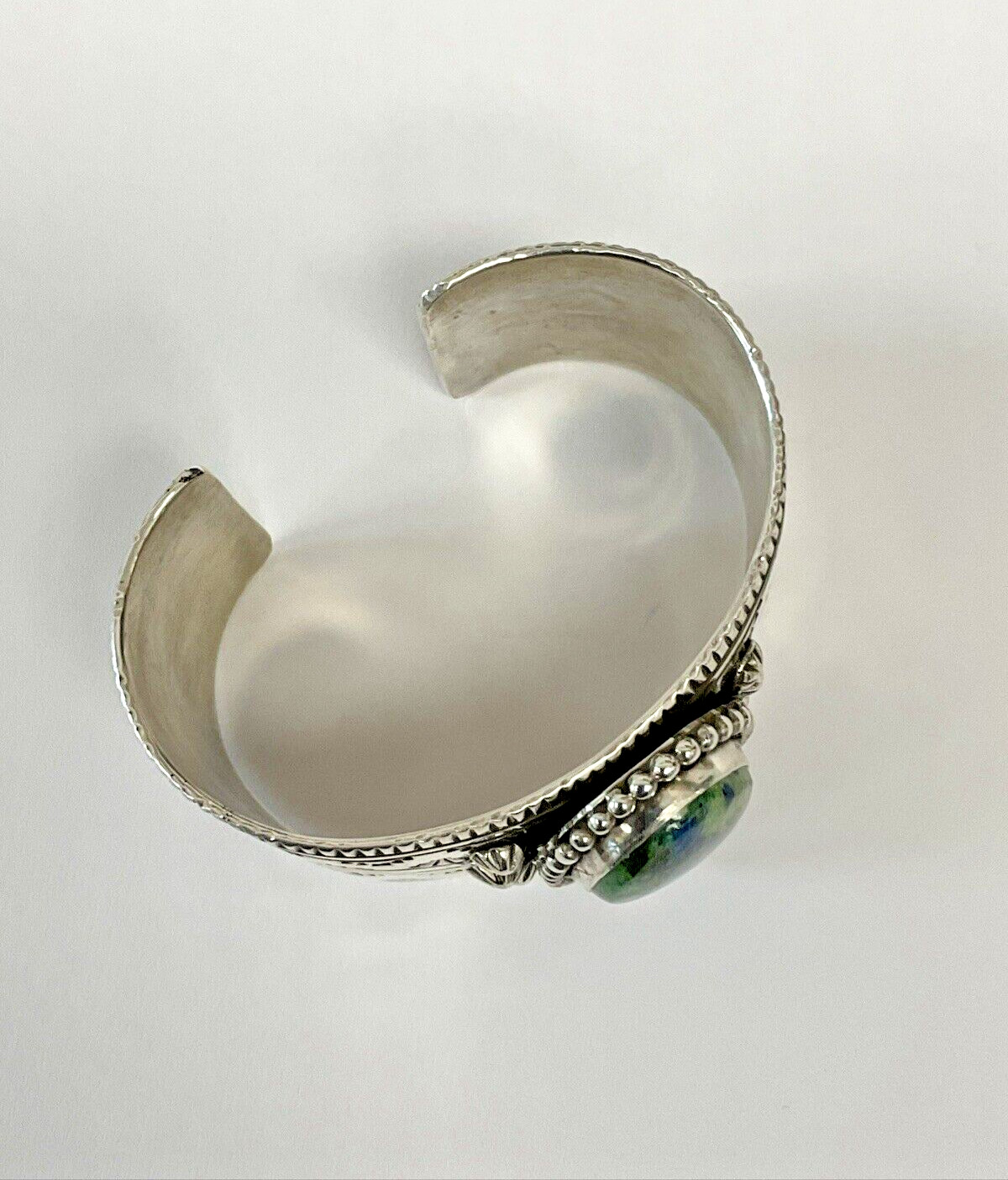Native American Sterling Silver Cuff with Green Navada Turquoise