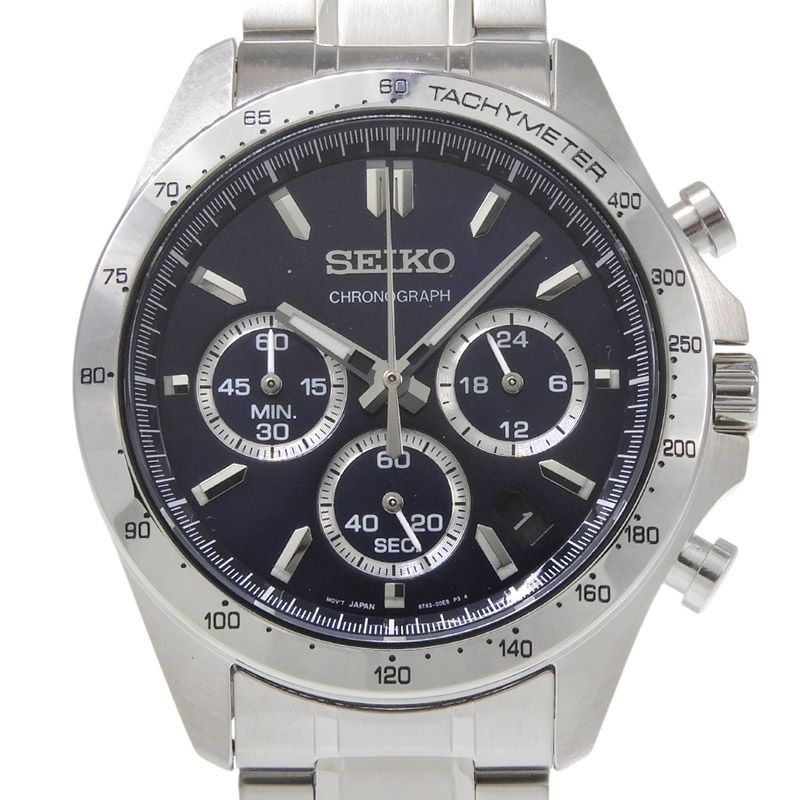 SEIKO Men’s Quartz Chronograph Watch SS Dark Blue Dial SBTR011 Excellent Conditi