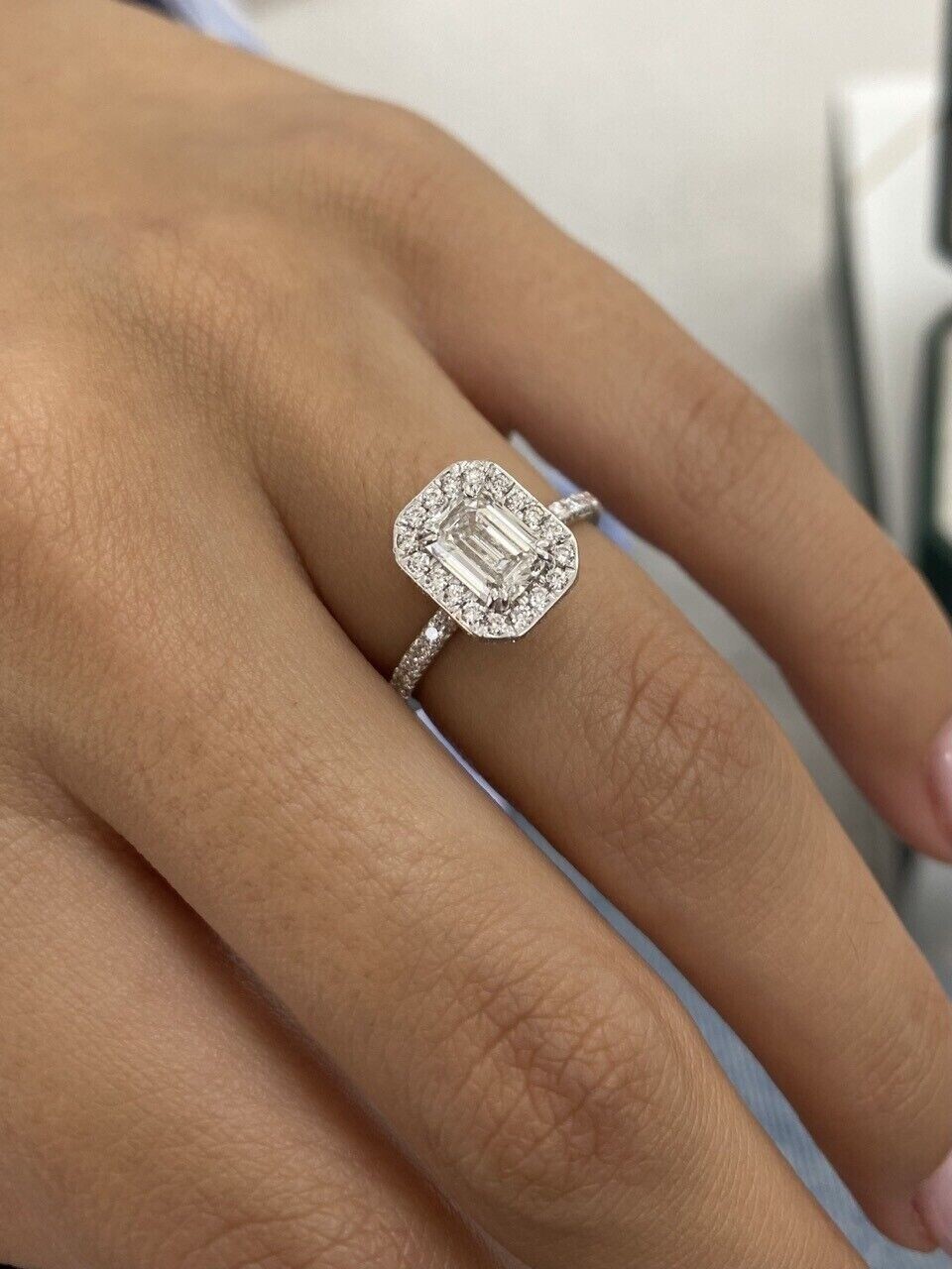 14k White Gold Proposal Ring 1.50Ct Certified Emerald Cut Lab Grown Diamond/CVD