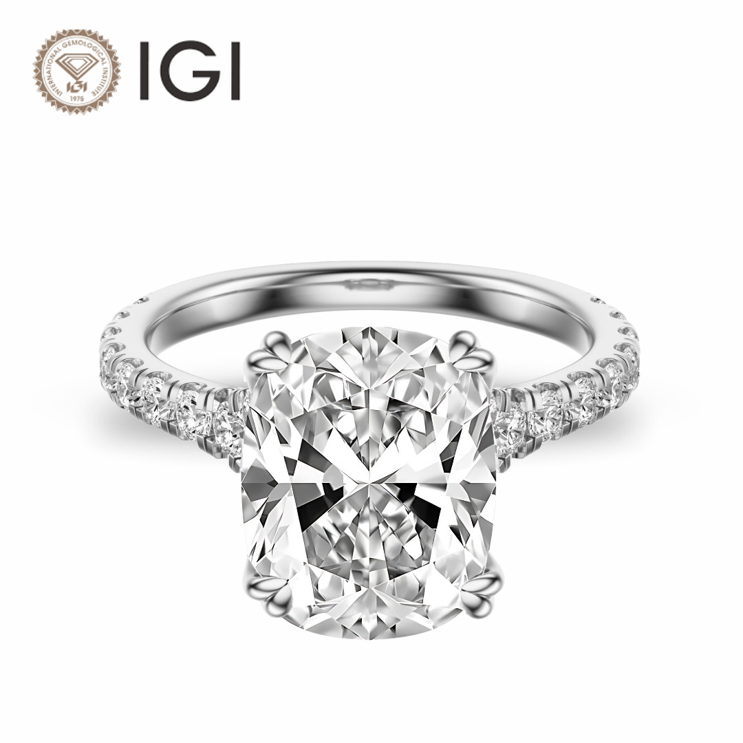 IGI 2.55 Ct F VS2 Cushion Cut Lab Grown Diamond Engagement Ring 14k White Gold