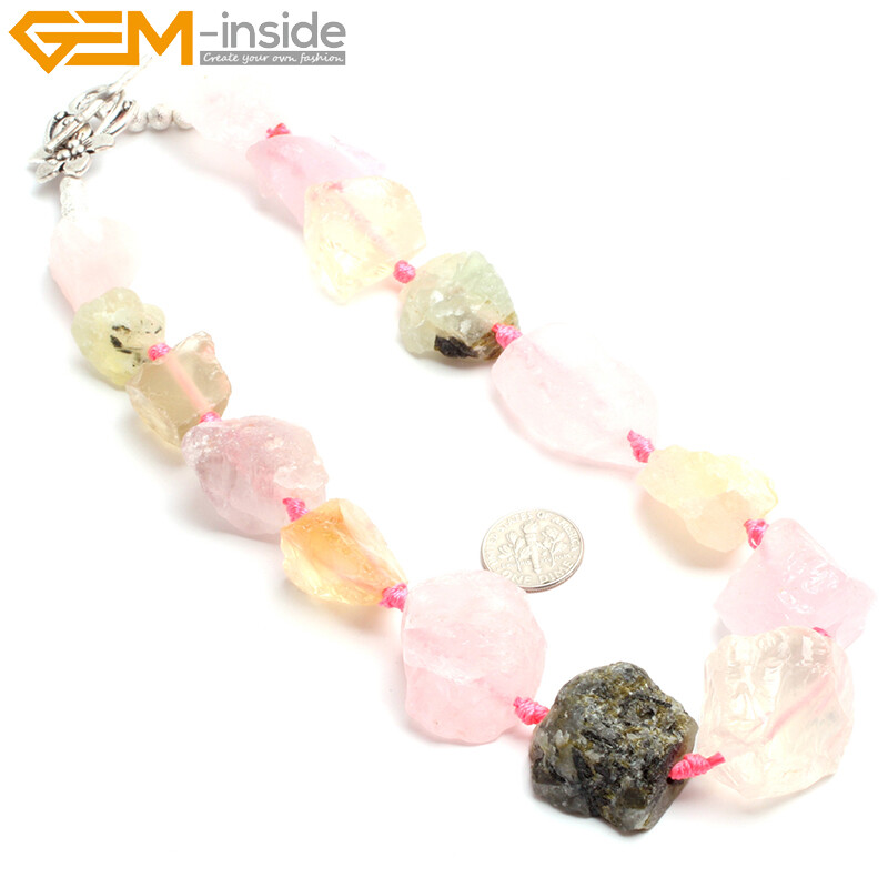 Natural Freeform Crude Rough Stone Quatrz Gemstone Beaded Jewelry Necklace 18″