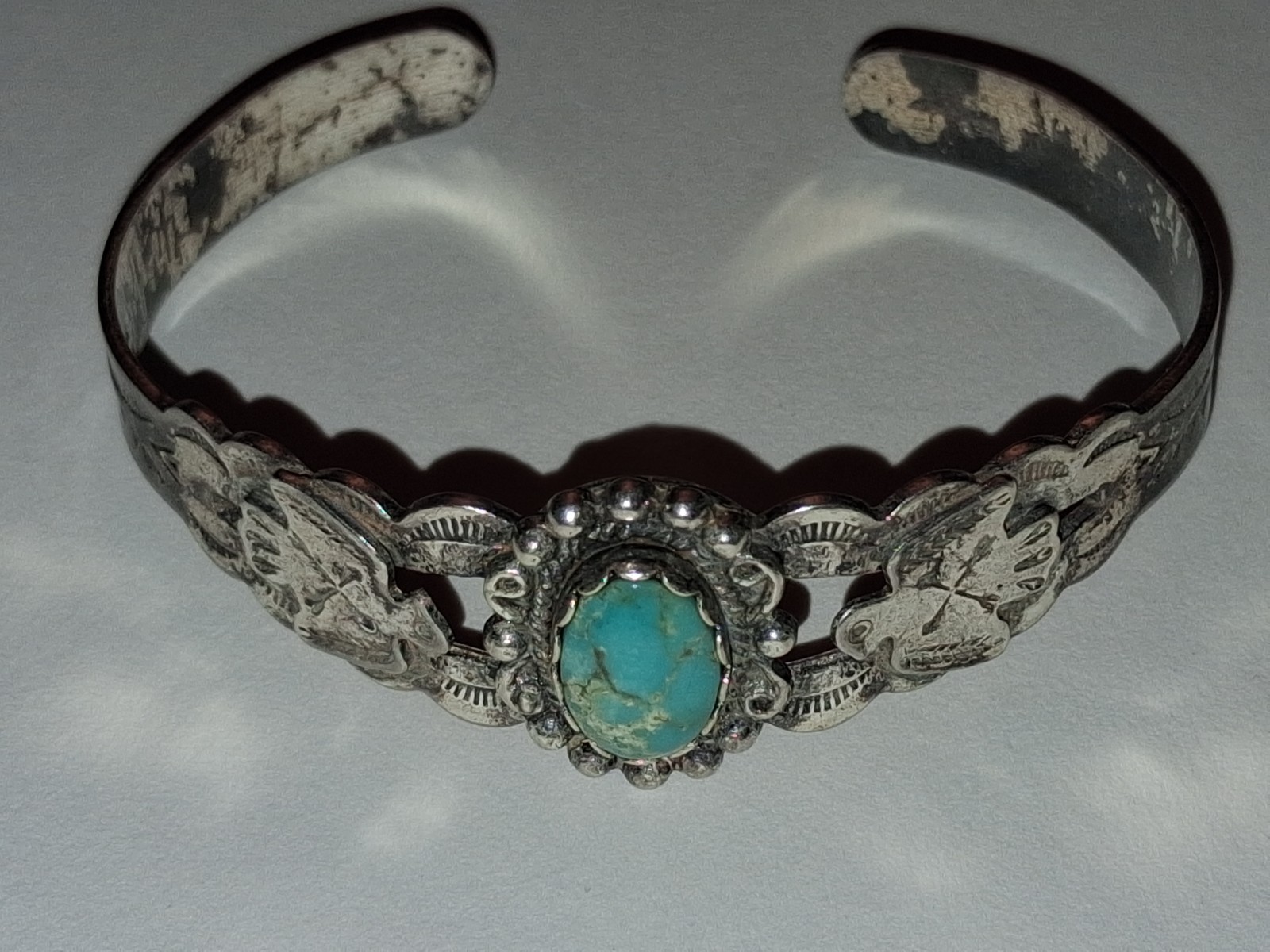 Vintage Sterling Turquoise Thunderbird Cuff Fred Harvey
