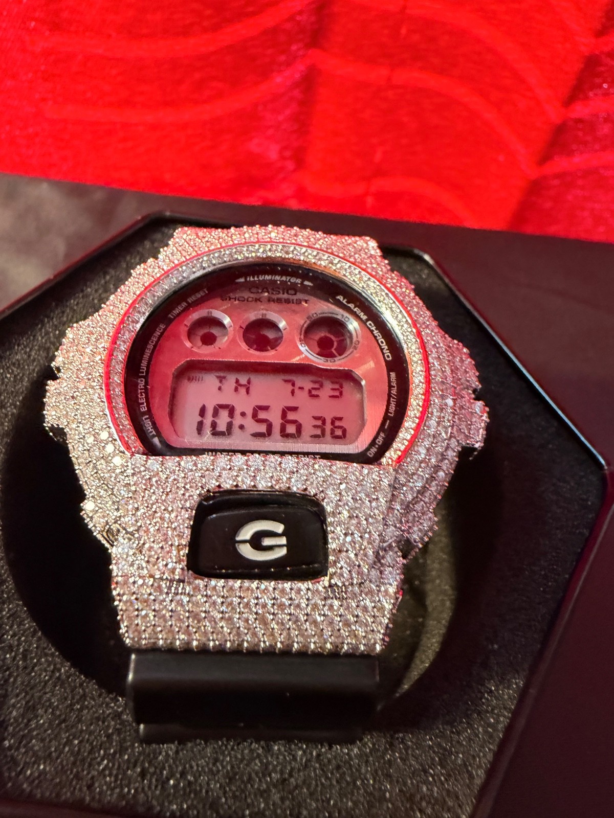 G Shock DW 6900 watch with Moissanite Bezel