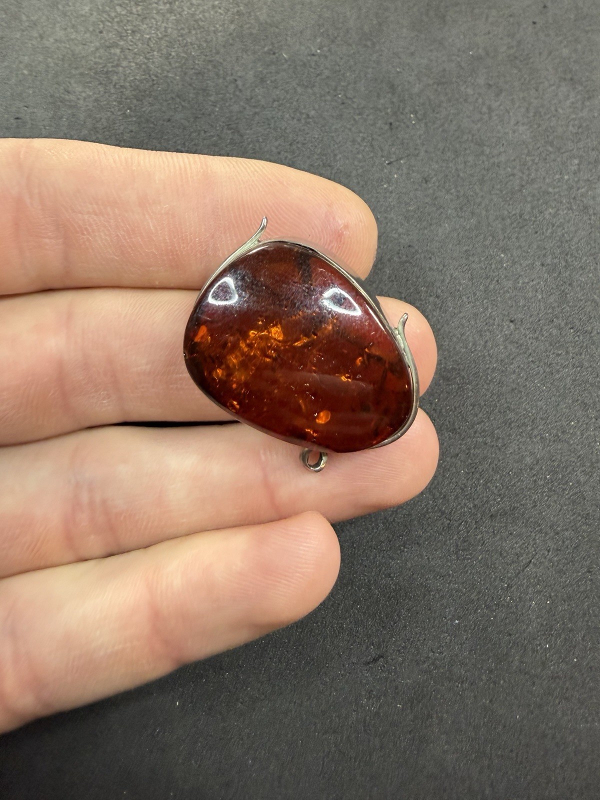 10.7g Vintage Sterling Silver 925 Amber Brooch Pendant Jewelry lot I