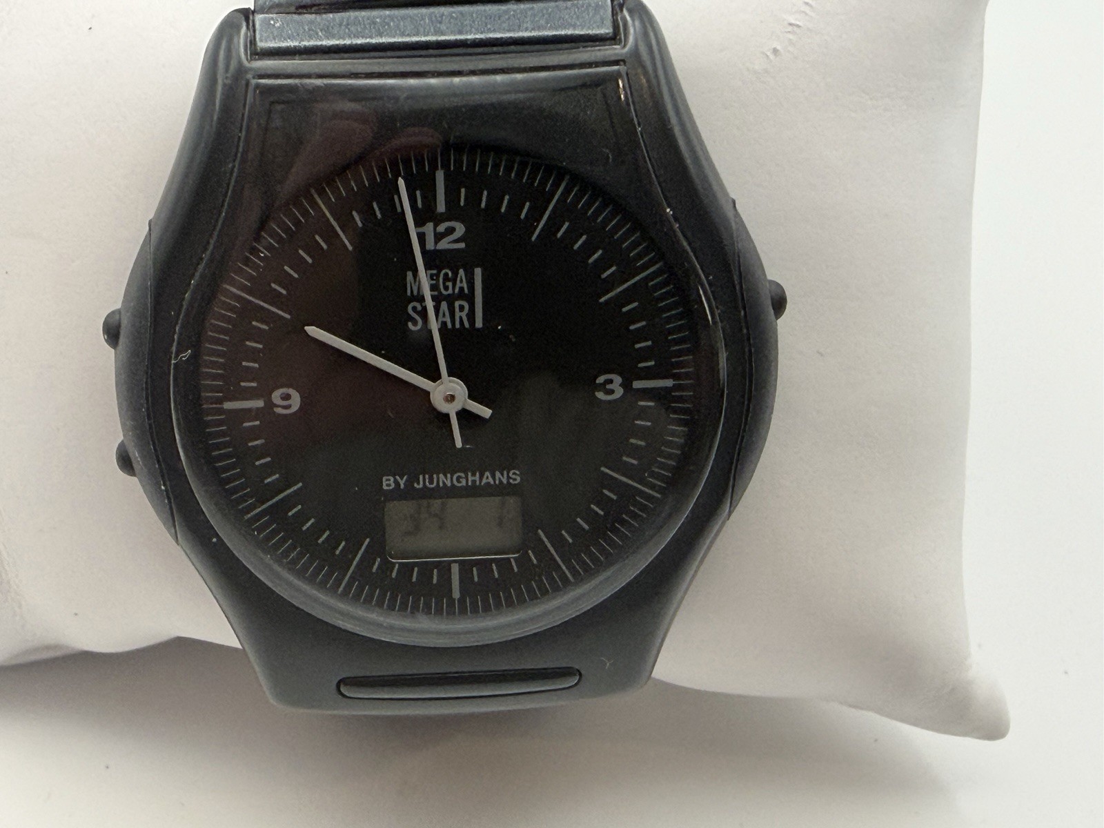 Vintage Junghans Mega Star Ana-Digi Radio Controlled Watch Black Working Germany