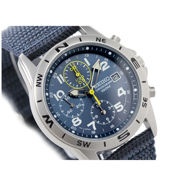 Seiko Chronograph SND379R Blue Dial Stailess Steel Quartz Men Watch NEW BOX