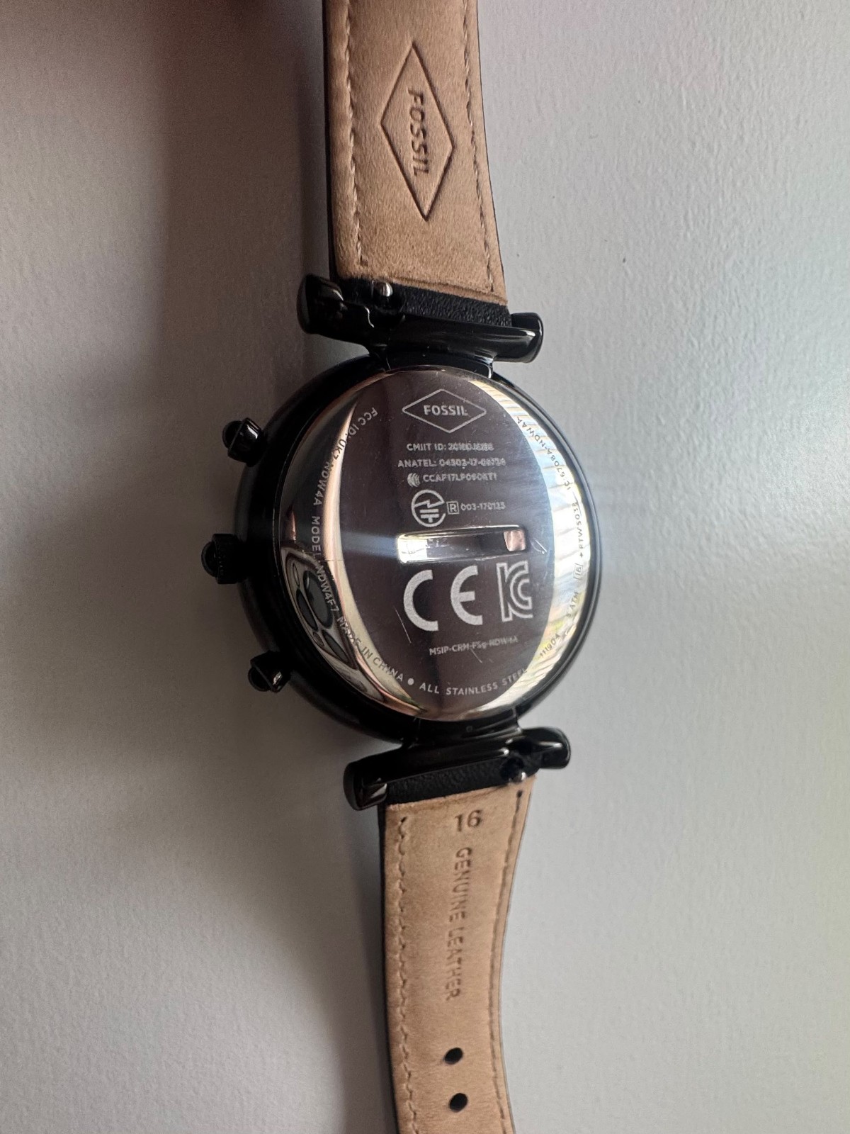 Fossil Carlie Hybrid Smartwatch 36mm Black Dial Black Leather Strap NDW4F7