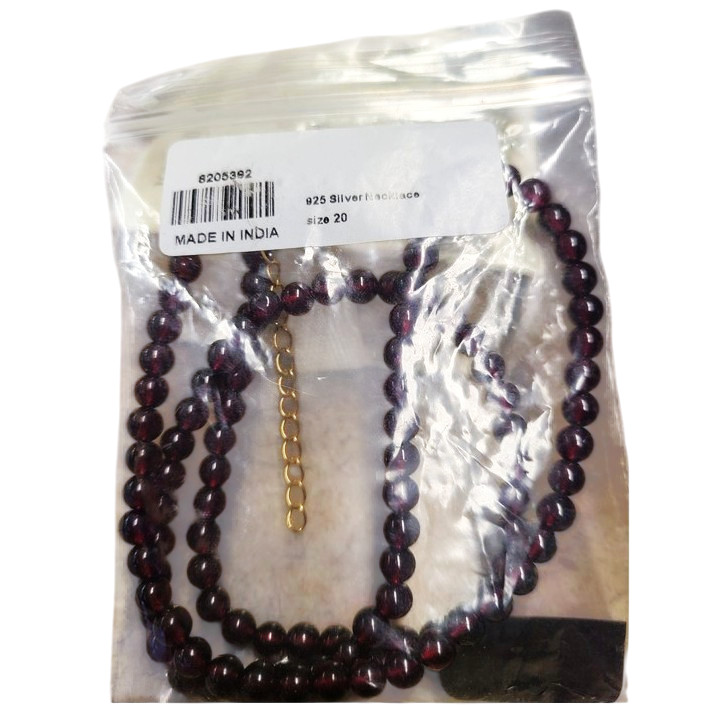925 Garnet Necklace 4-5mm Round Beads Dark Red 20″ Adjustable Lobster Clasp NEW