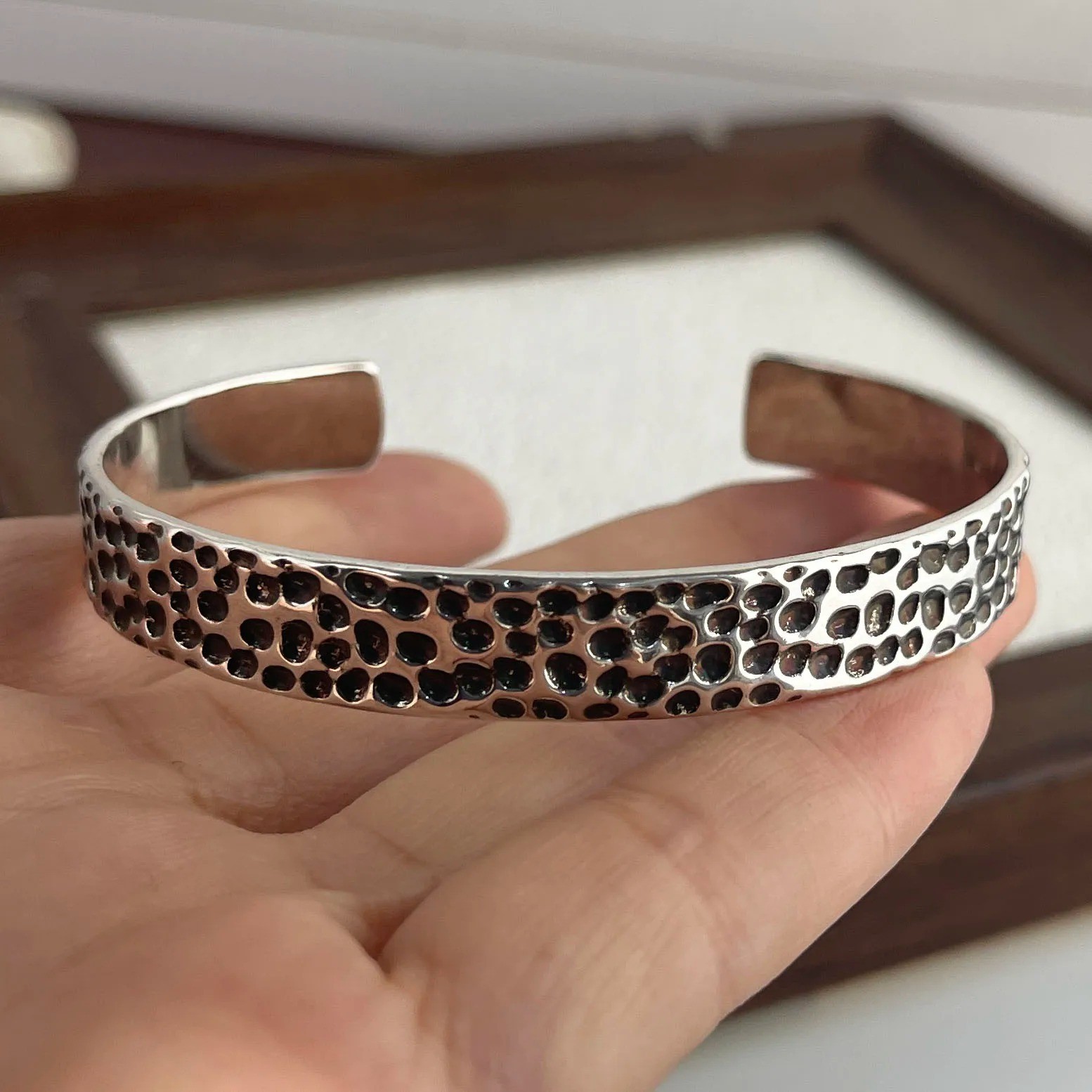 Women Cuff Bangle Vintage Flower Retro Rose Set Sterling Silver Jewelle Bracelet