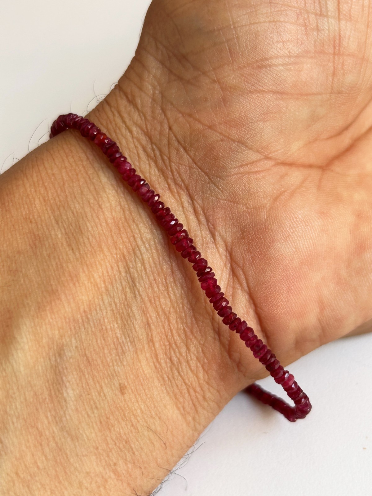 Natural Ruby Hand Bracelet 3 – 3.50 mm Faceted Beads Rondelles Deep Red Ruby