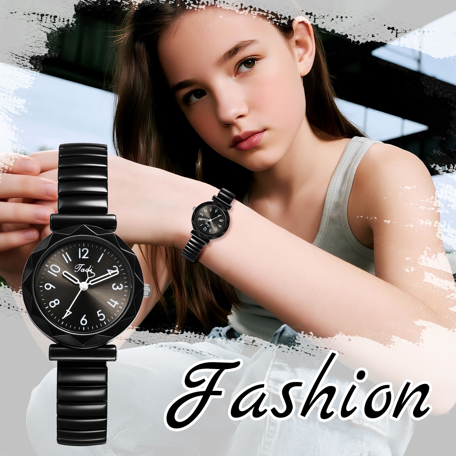 Students Youth Elastic Stainless Steel Strap Easy Reader Quartz Wrist Watches