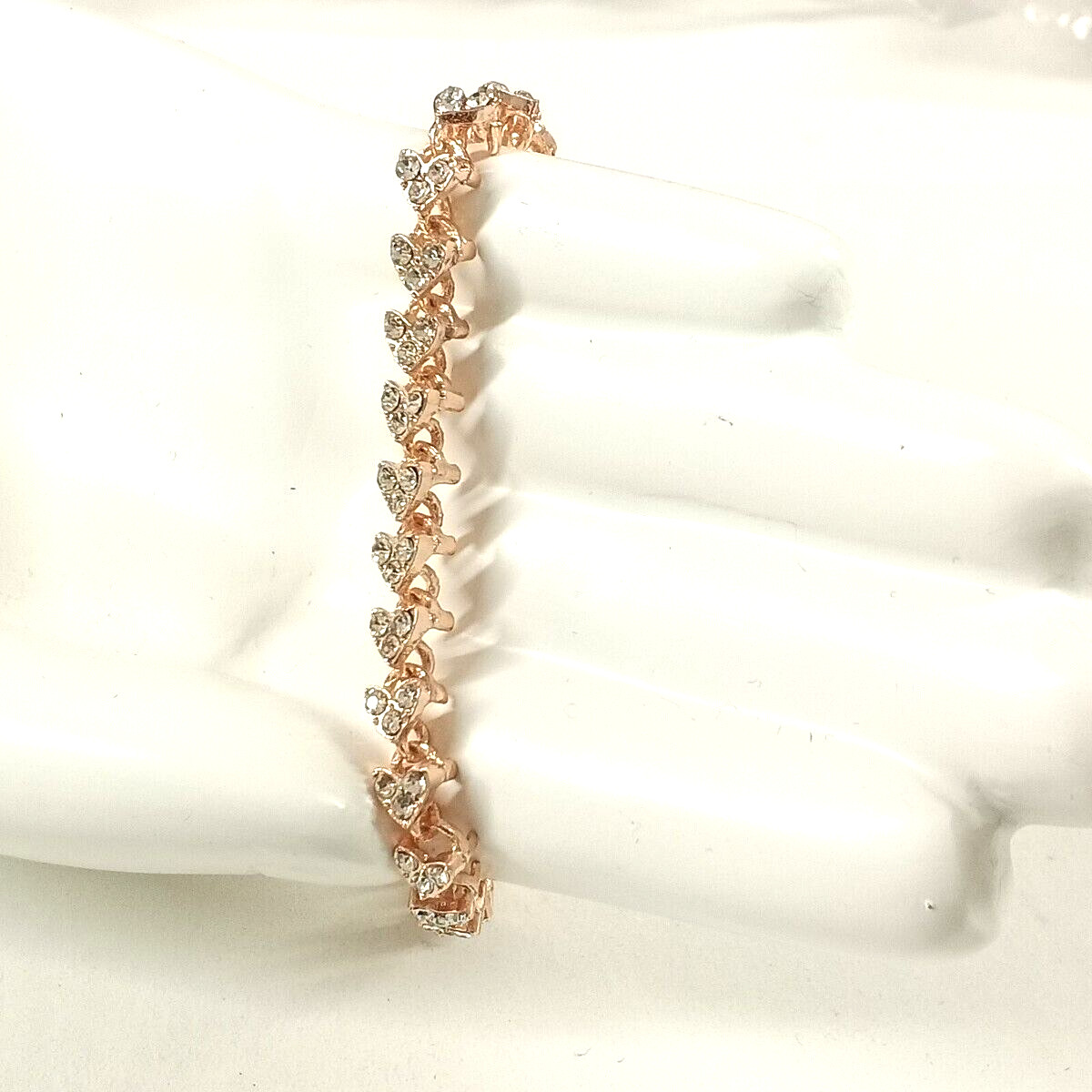 Women’s Heart Rhinestone Link Bracelet One Size Rose Gold Brass