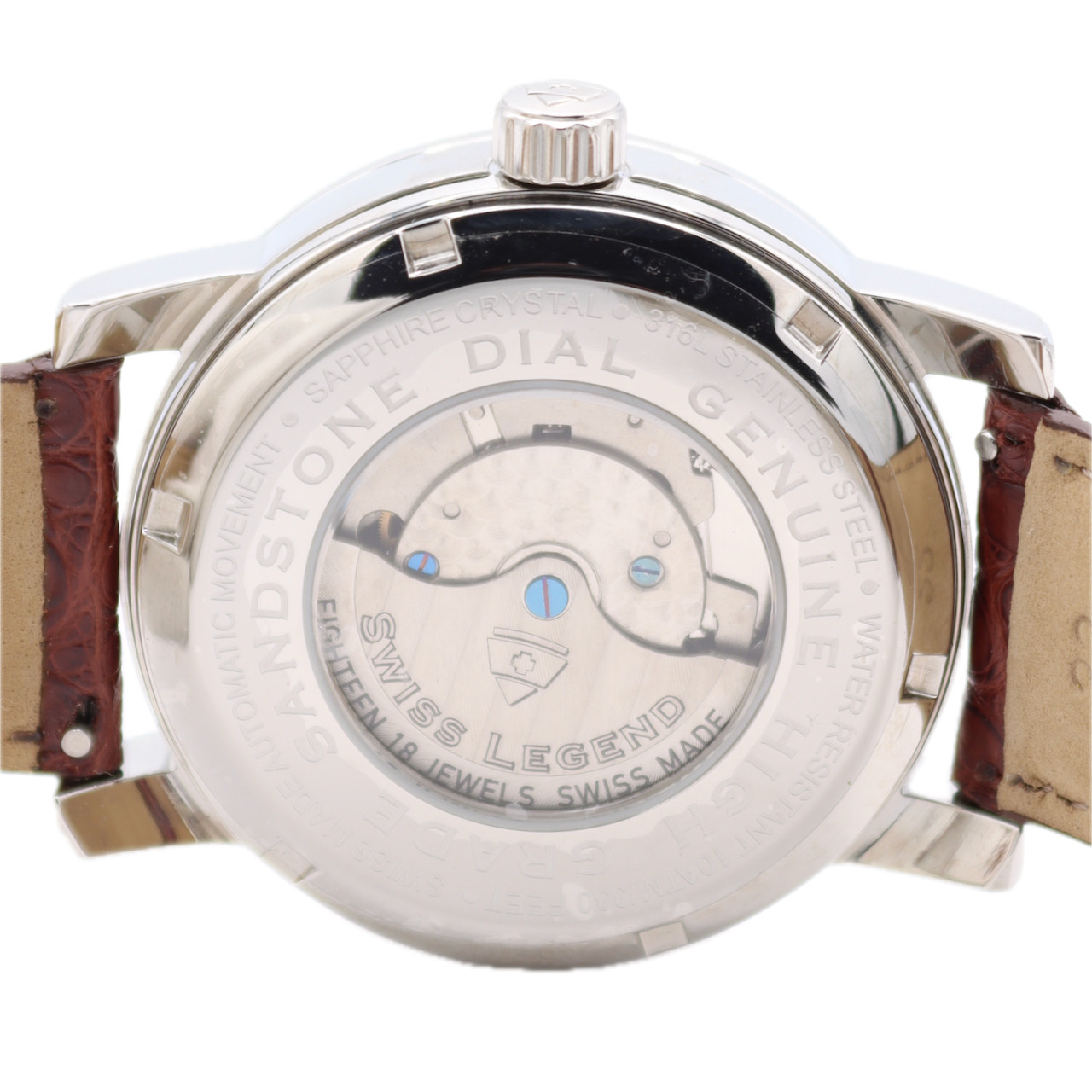 NOS 42mm Swiss Legend Gold Sandstone Men’s Automatic Wristwatch Stainless Steel