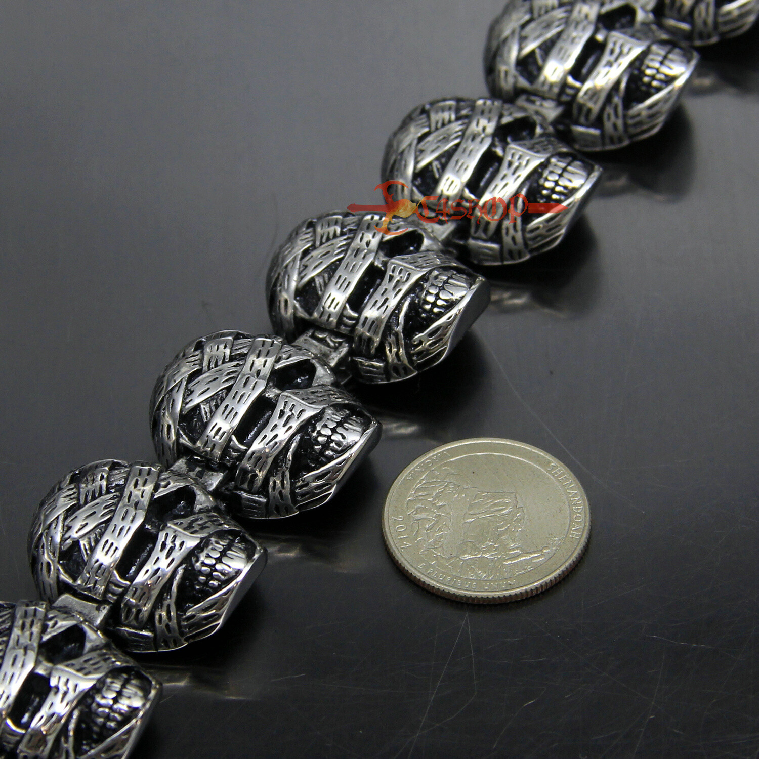 Punk Heavy Gothic Egypt Mummy Skull Stainless Steel Men’s Bracelet 7.5-9.4″(L)